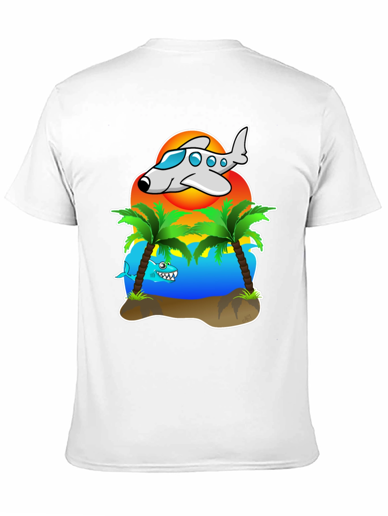 Tropical Getaway T-Shirt - Airplane & Shark Design