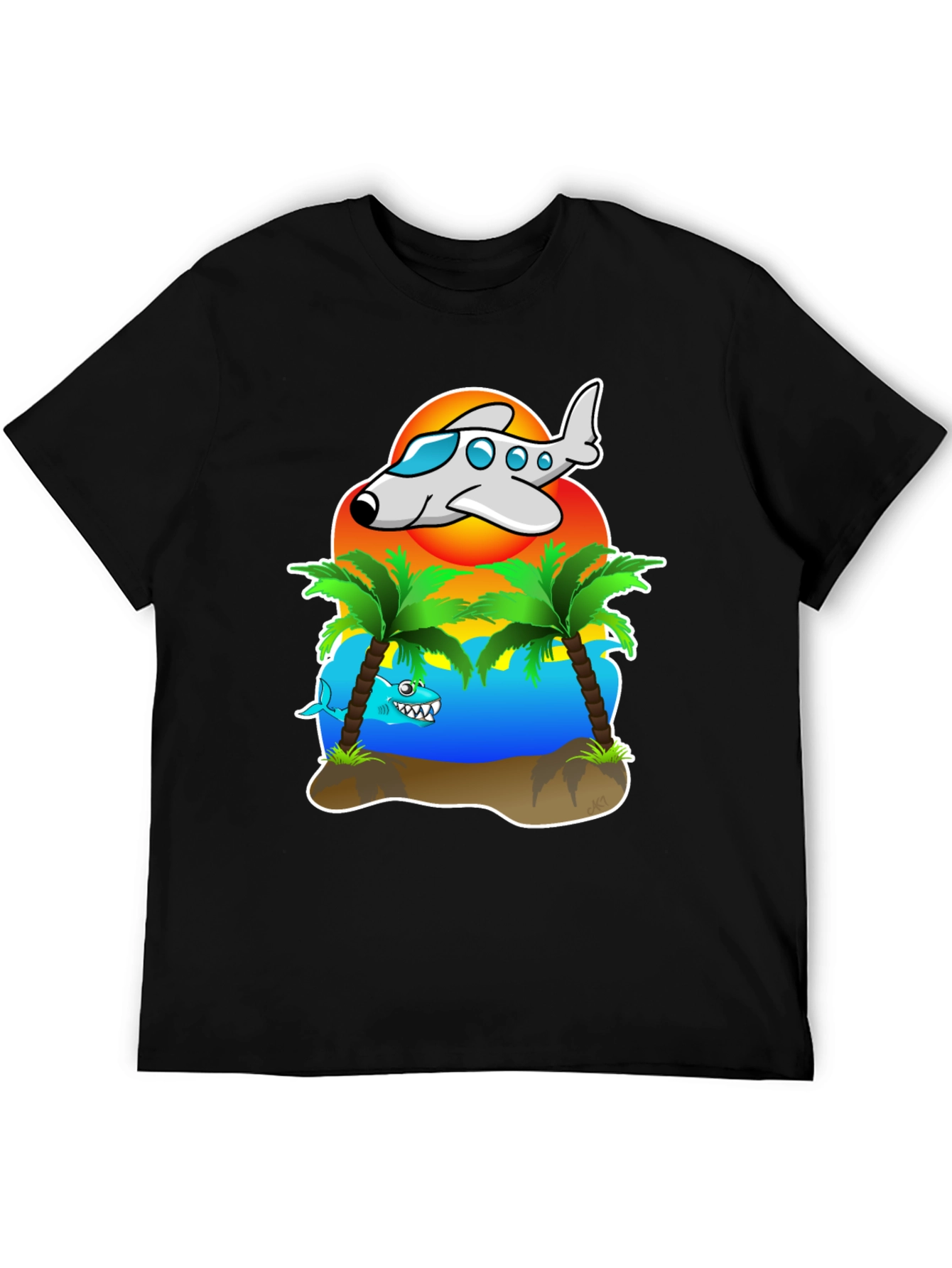 Tropical Getaway T-Shirt - Airplane & Shark Design