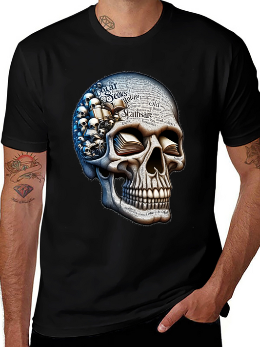 Skull with Books Graphic T-Shirt