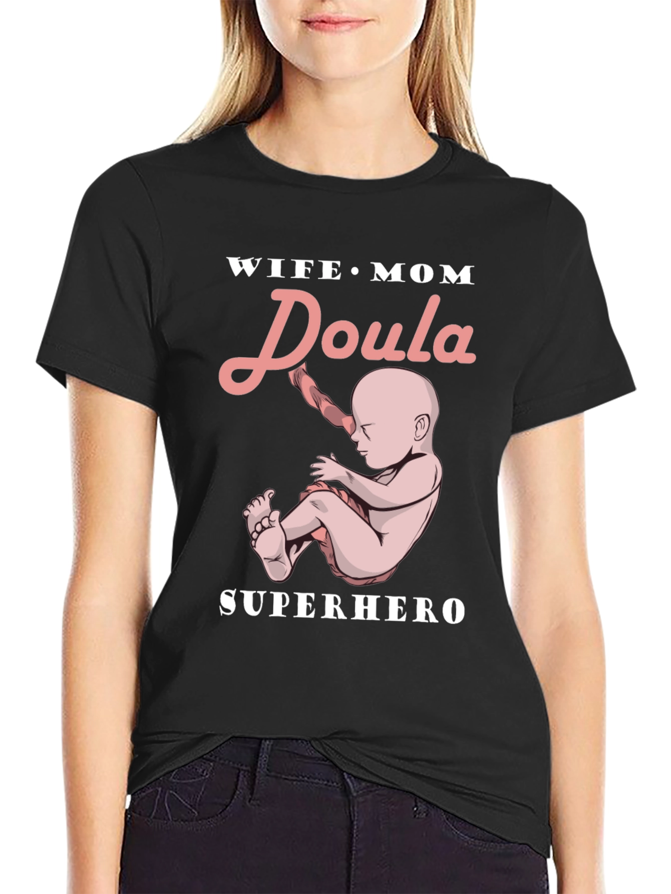 Wife Mom Doula Superhero Graphic Tee