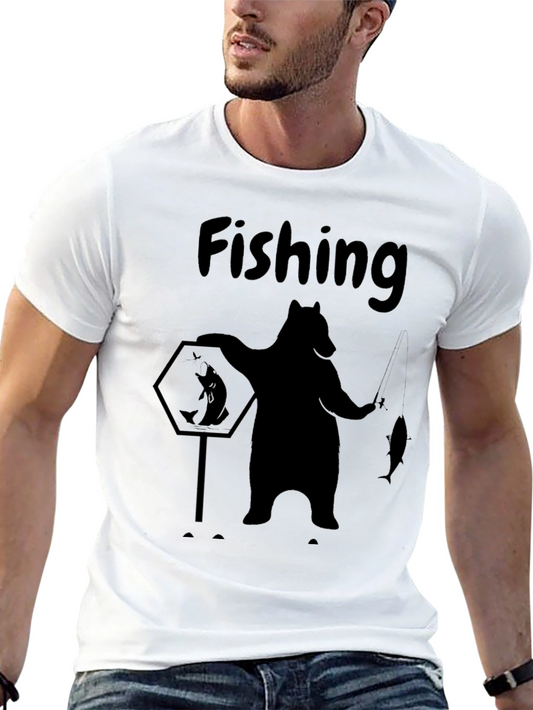 Fishing Bear Black Graphic Tee