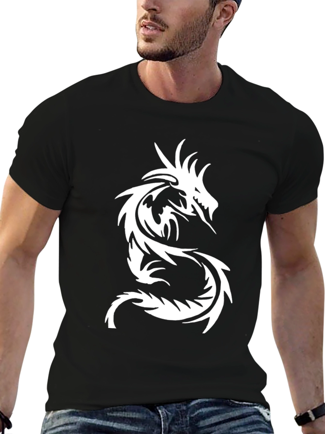 Mens Black Dragon Graphic Tee - Stylish & Bold