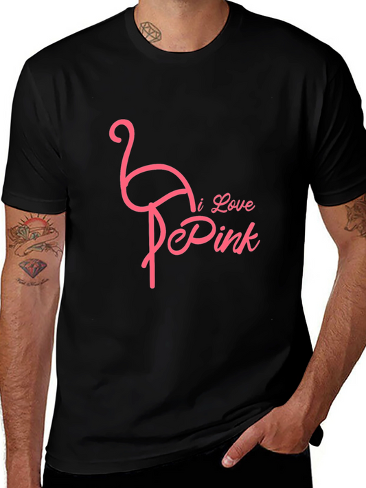 I Love Pink Flamingo Graphic Tee - Black