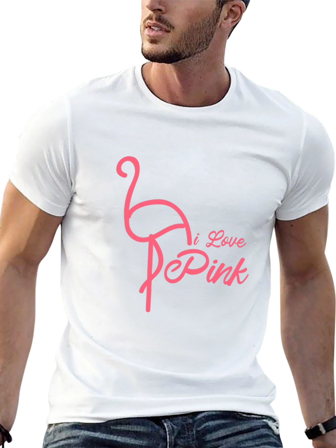 I Love Pink Flamingo Graphic Tee - Black