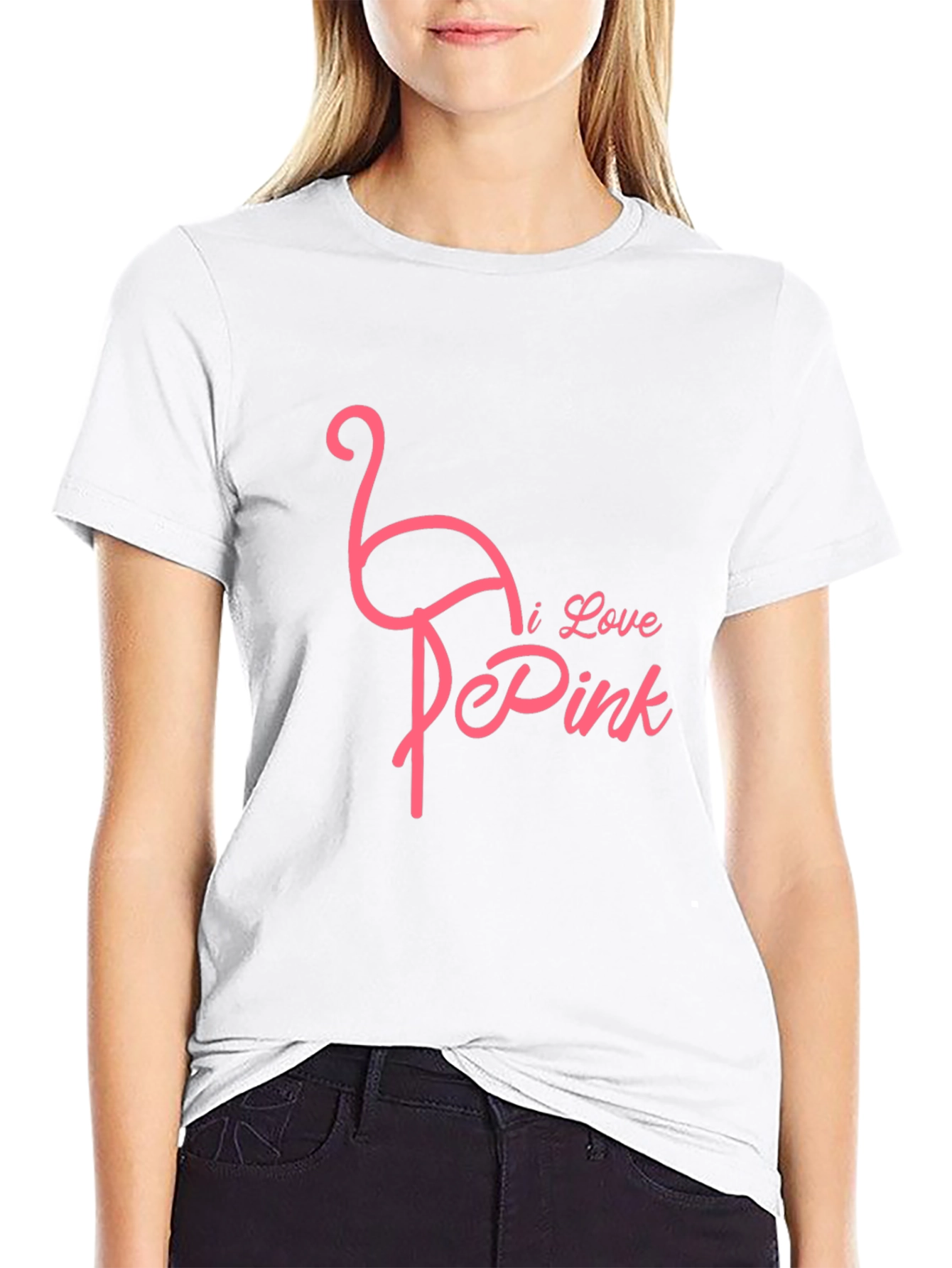 I Love Pink Flamingo Graphic Tee - Black
