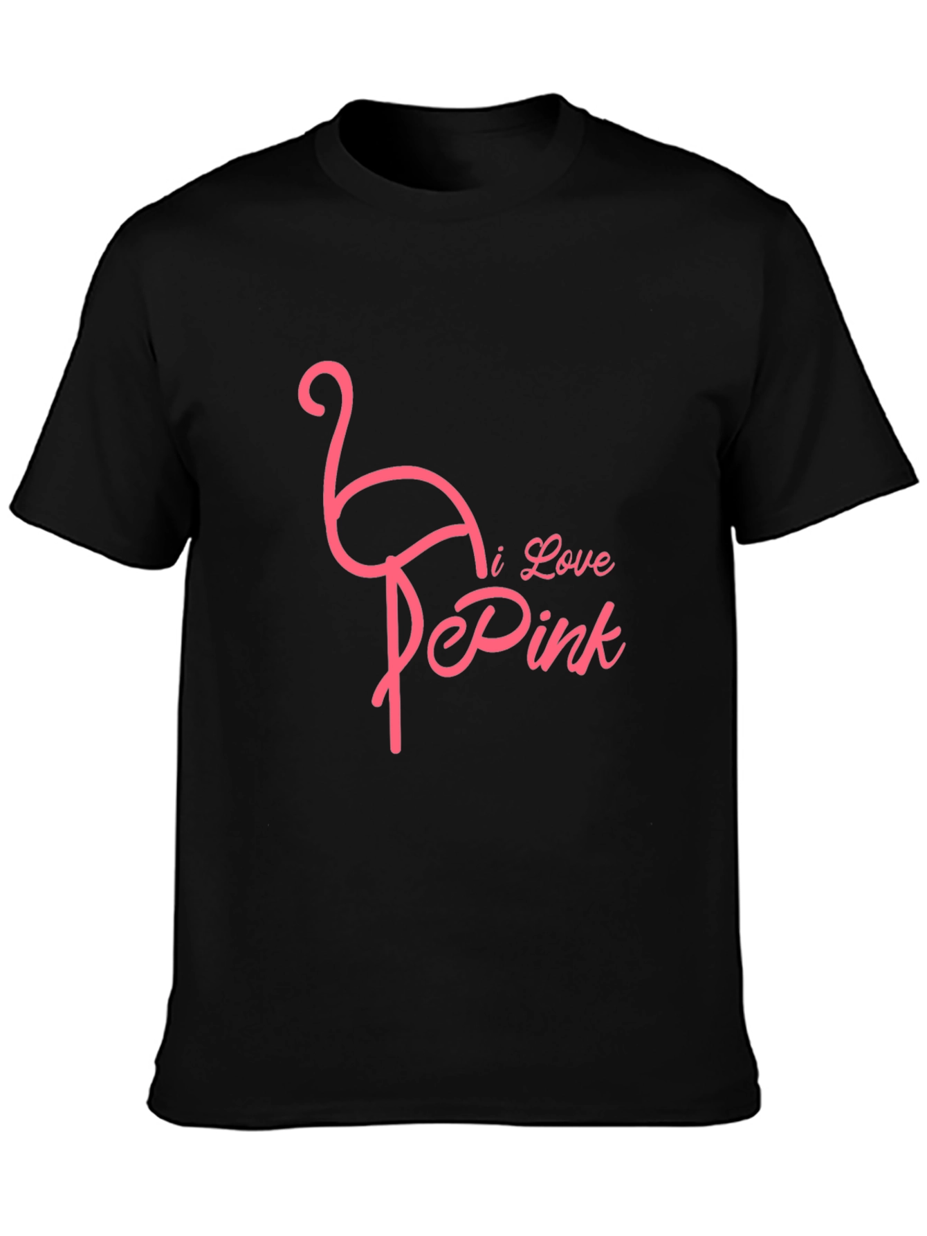 I Love Pink Flamingo Graphic Tee - Black