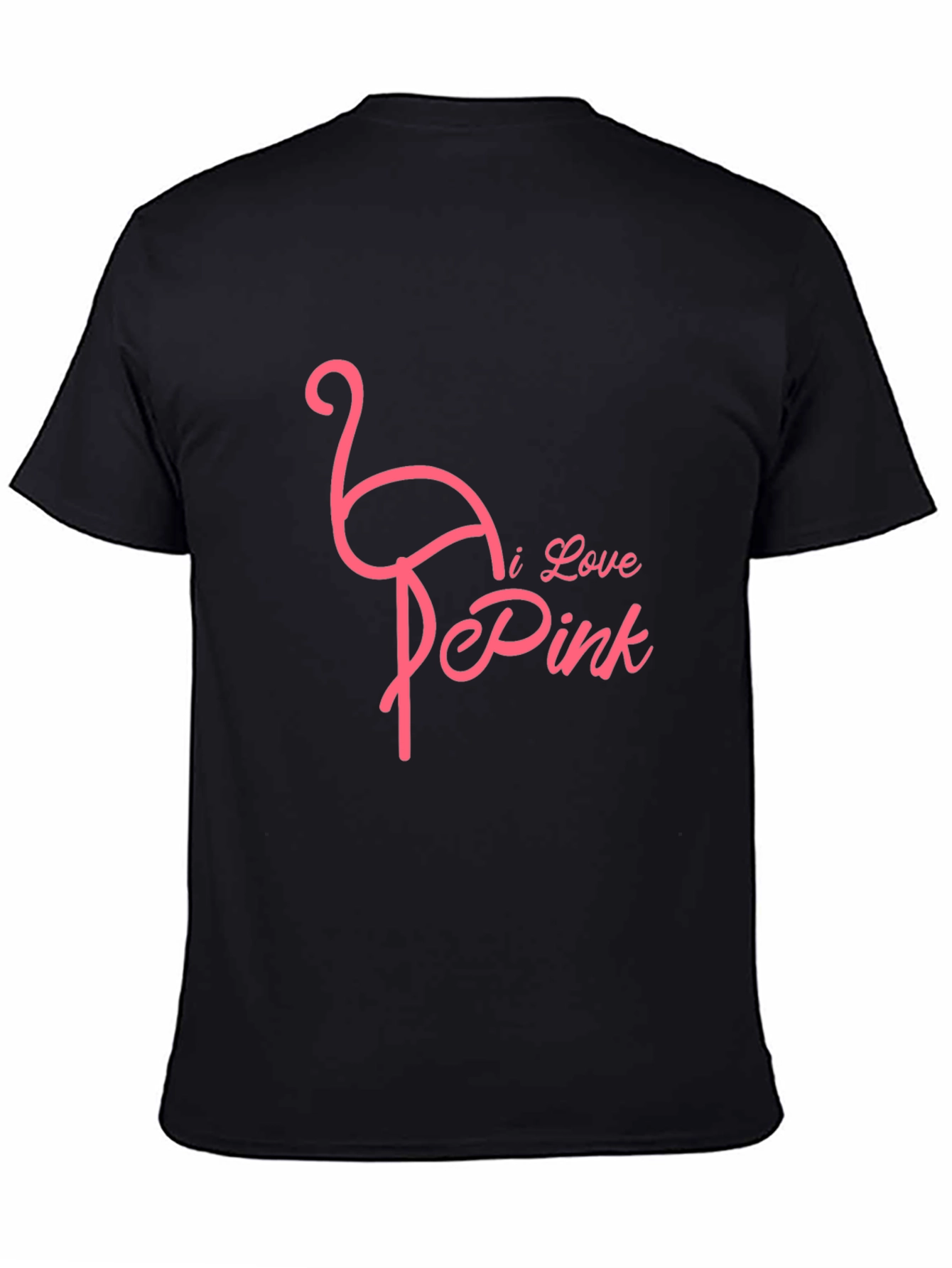 I Love Pink Flamingo Graphic Tee - Black