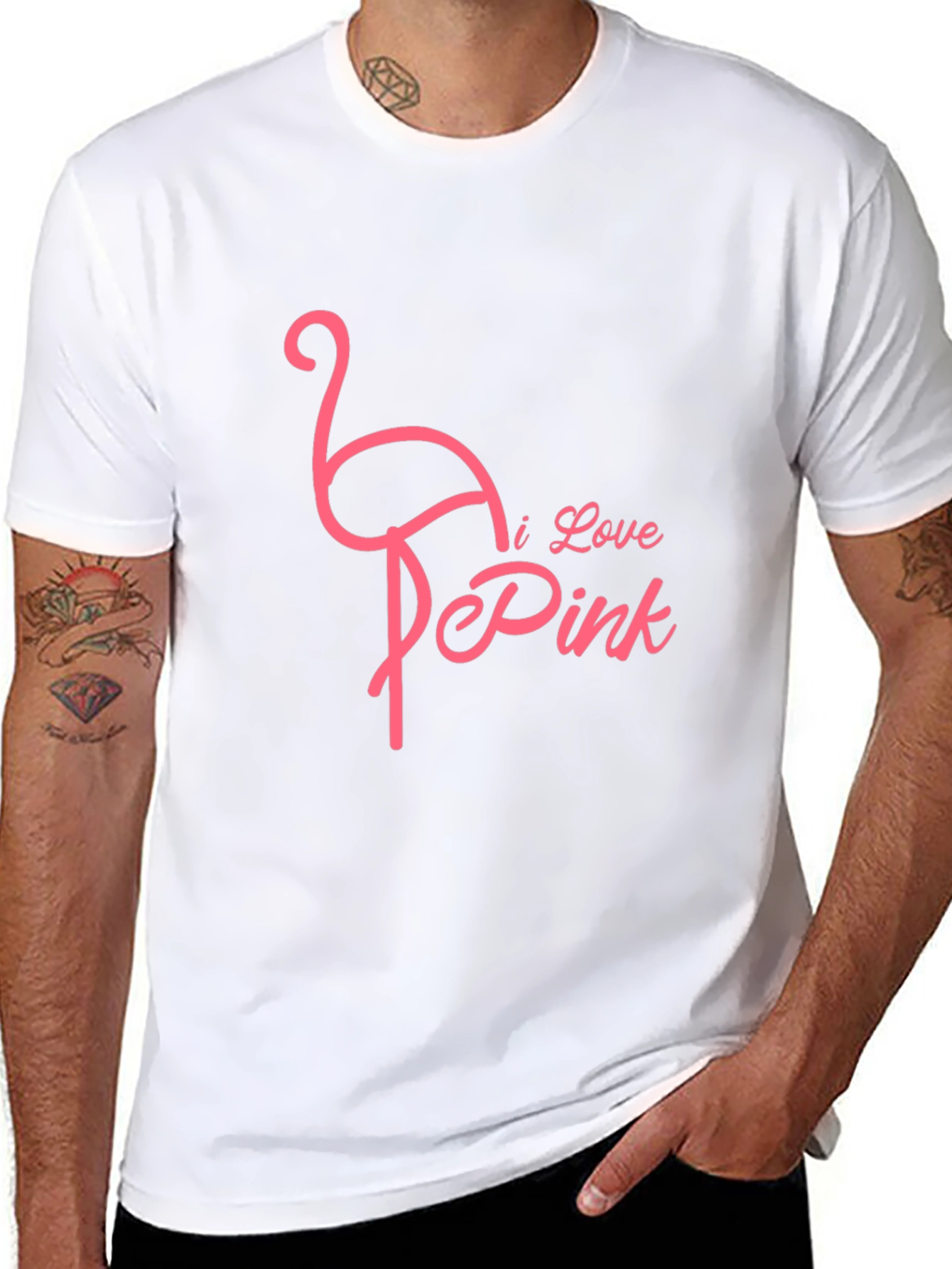 I Love Pink Flamingo Graphic Tee - Black