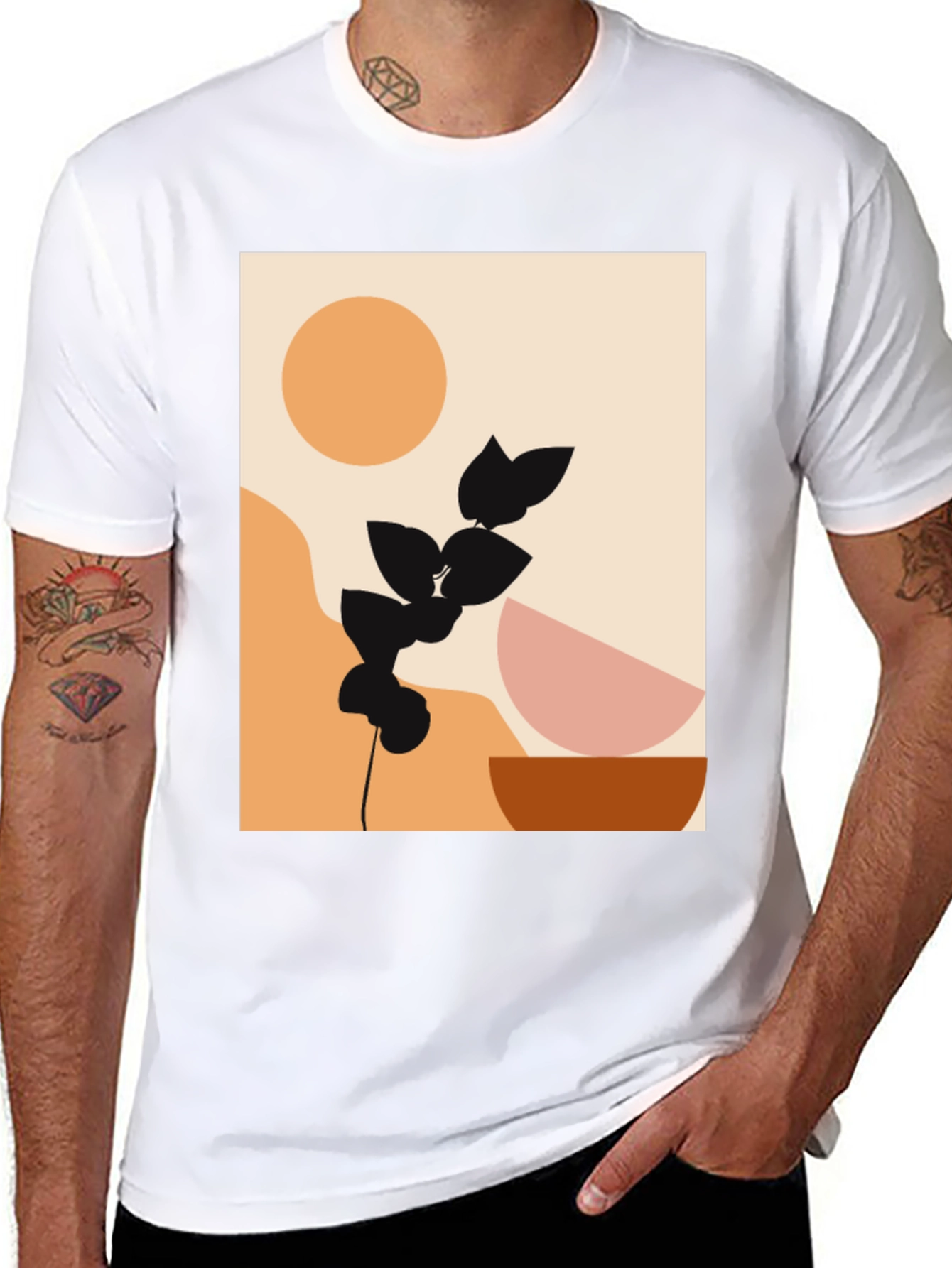Modern Abstract Graphic Print Black T-Shirt