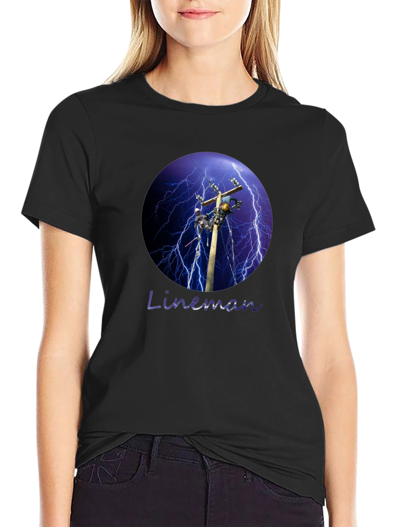Lineman Lightning Storm Black T-Shirt