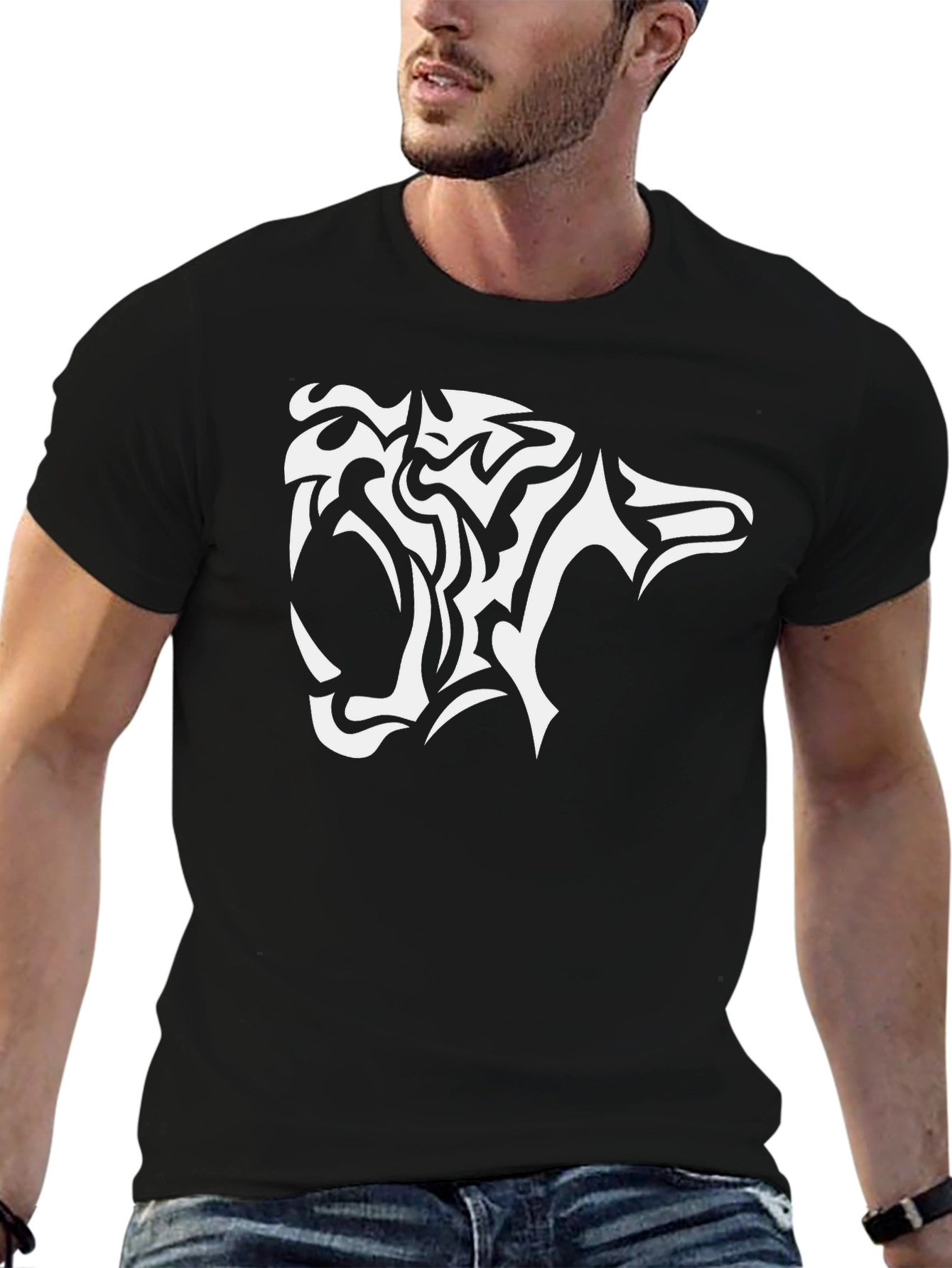 Black T-Shirt with Tiger Head Design