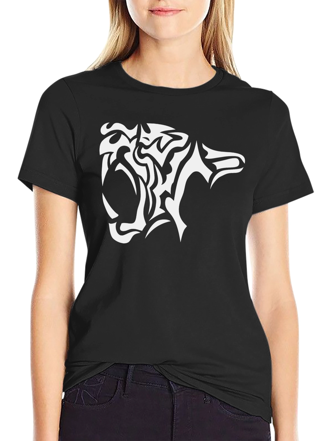 Black T-Shirt with Tiger Head Design