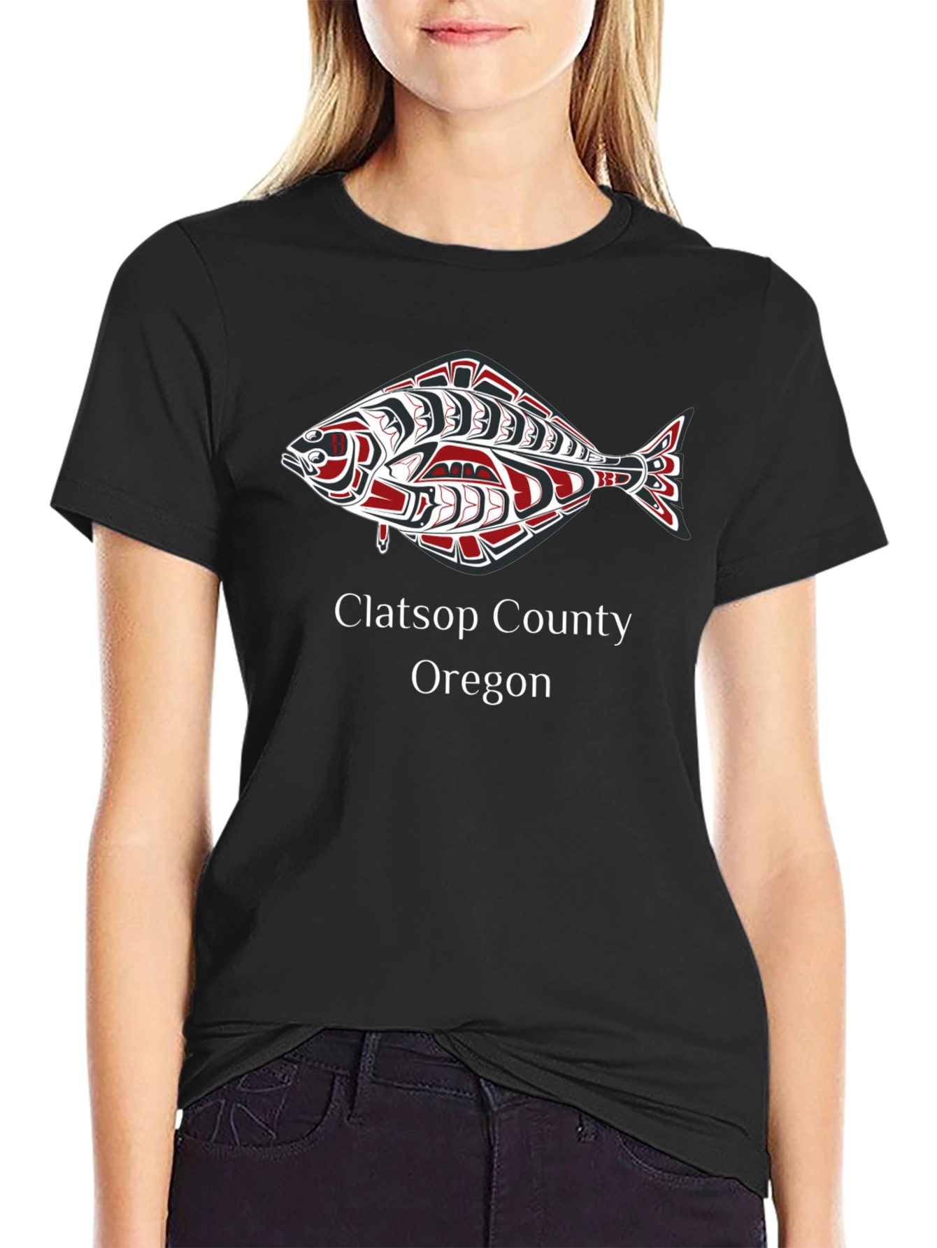 Clatsop County Oregon Fish Graphic Tee - Black