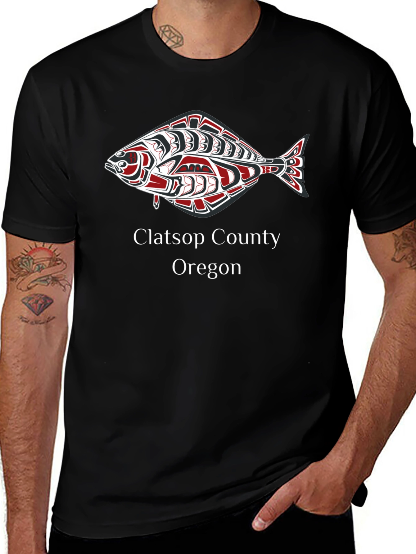Clatsop County Oregon Fish Graphic Tee - Black
