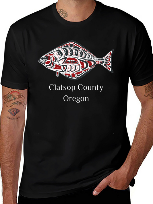 Clatsop County Oregon Fish Graphic Tee - Black