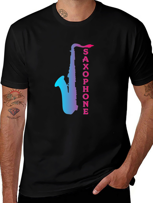 Saxophone Gradient Graphic Mens Black T-Shirt