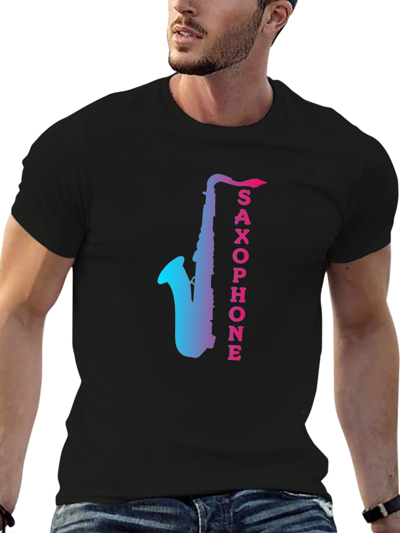 Saxophone Gradient Graphic Mens Black T-Shirt