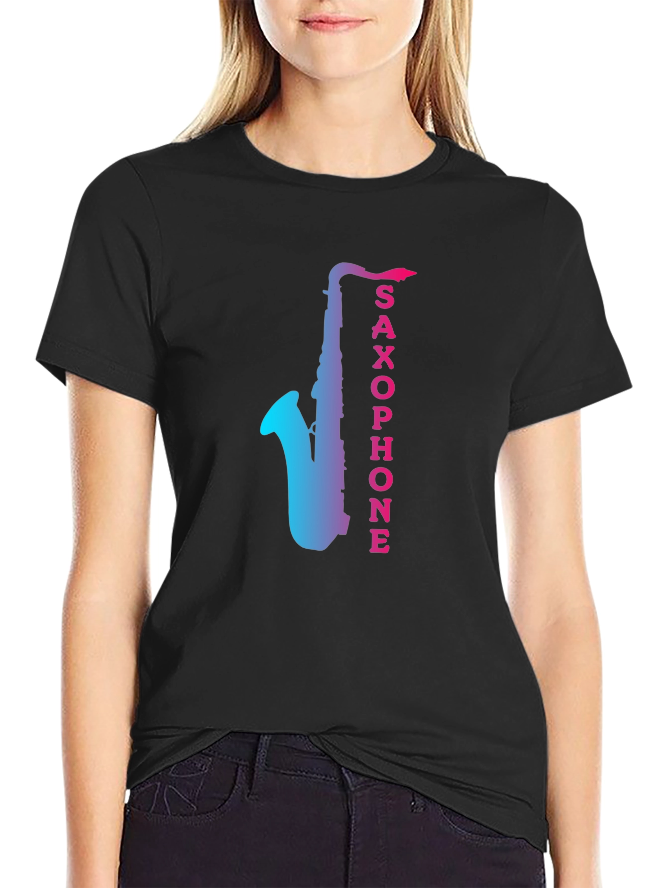 Saxophone Gradient Graphic Mens Black T-Shirt