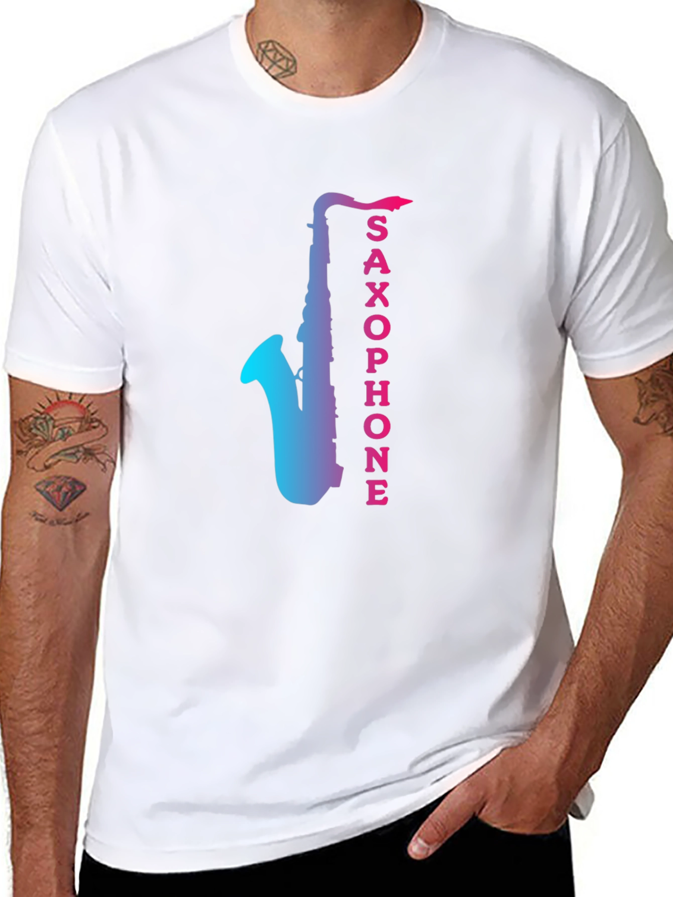 Saxophone Gradient Graphic Mens Black T-Shirt