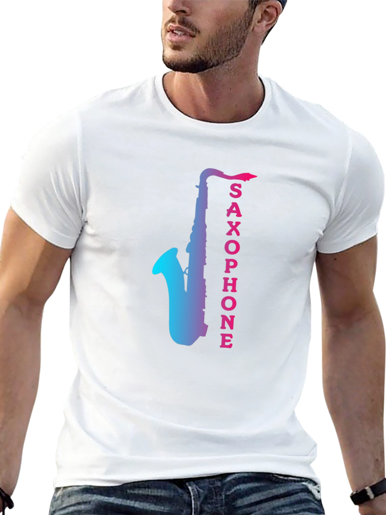 Saxophone Gradient Graphic Mens Black T-Shirt