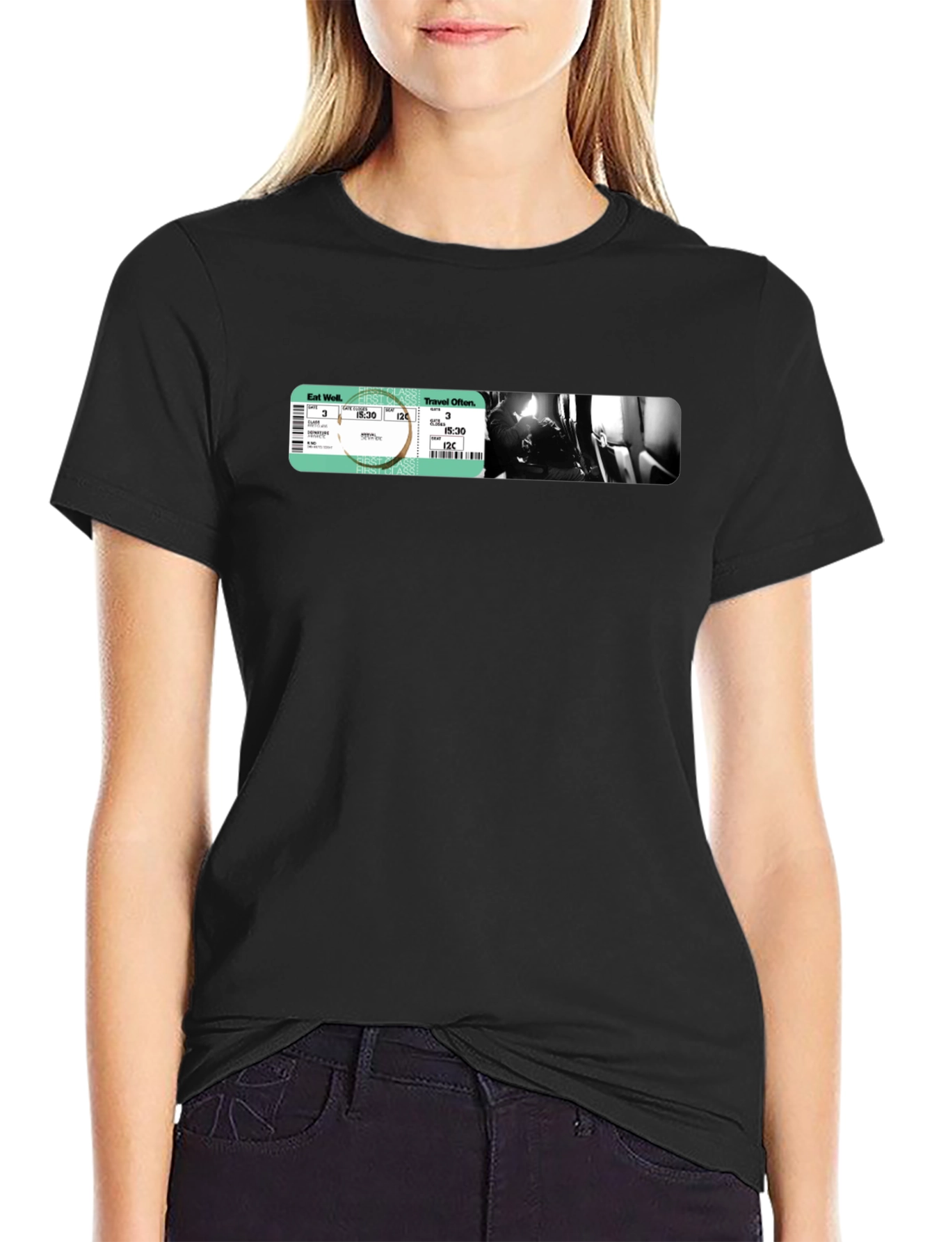 Black Travel Ticket Graphic T-Shirt