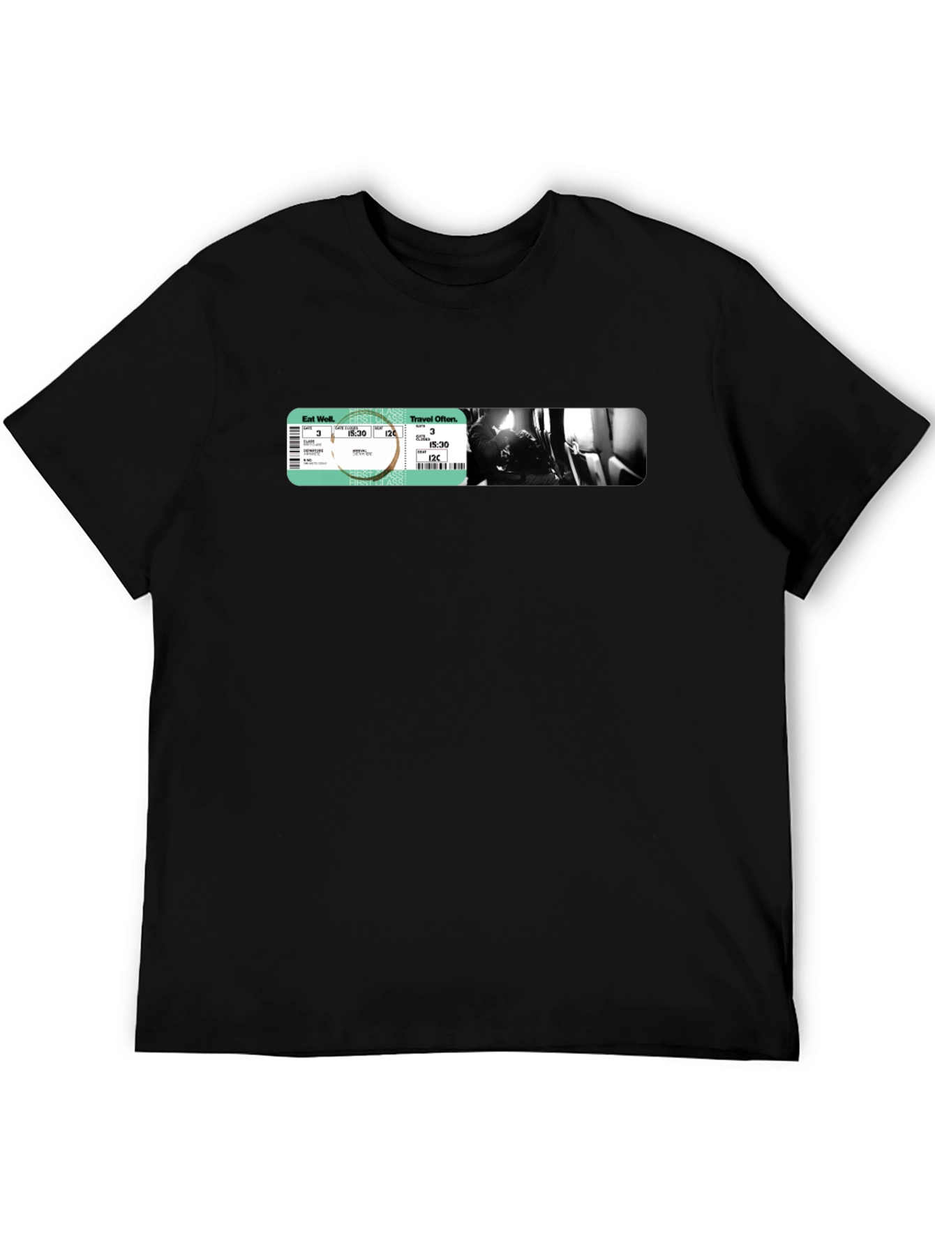 Black Travel Ticket Graphic T-Shirt
