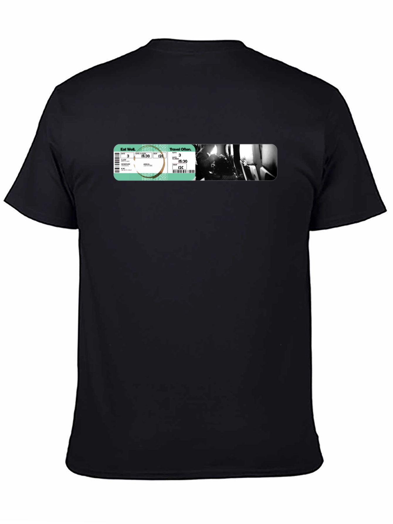 Black Travel Ticket Graphic T-Shirt