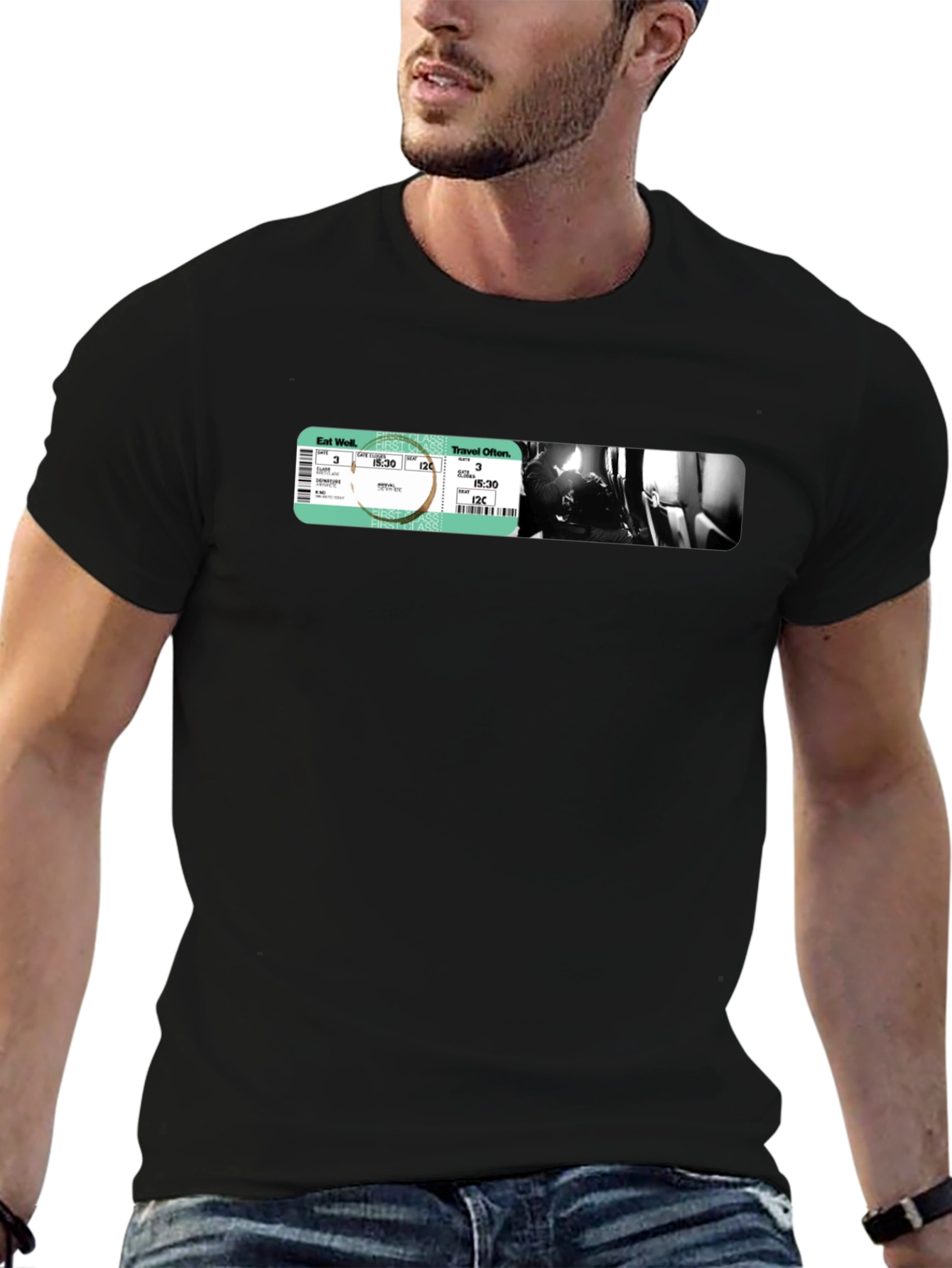Black Travel Ticket Graphic T-Shirt
