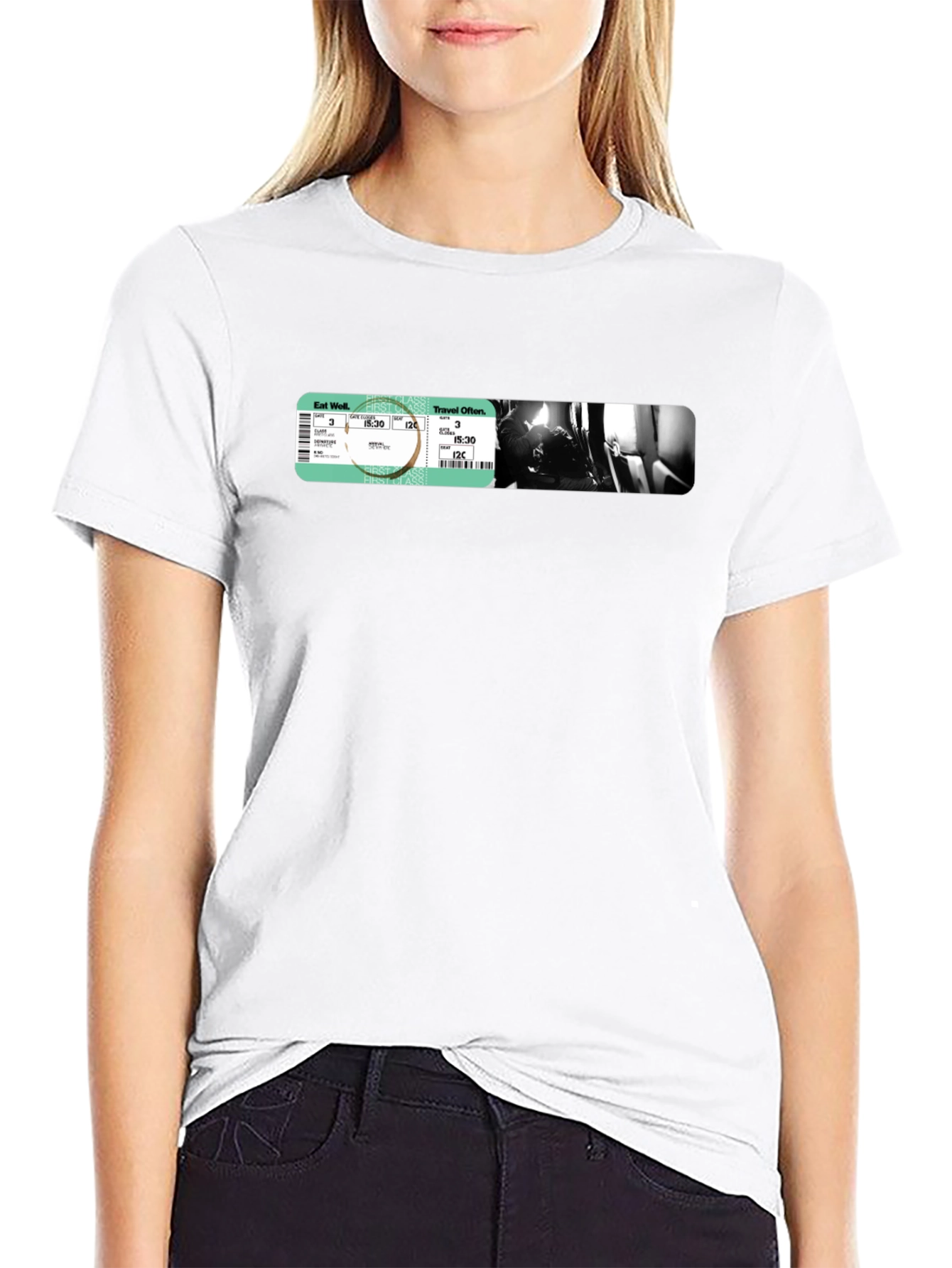 Black Travel Ticket Graphic T-Shirt