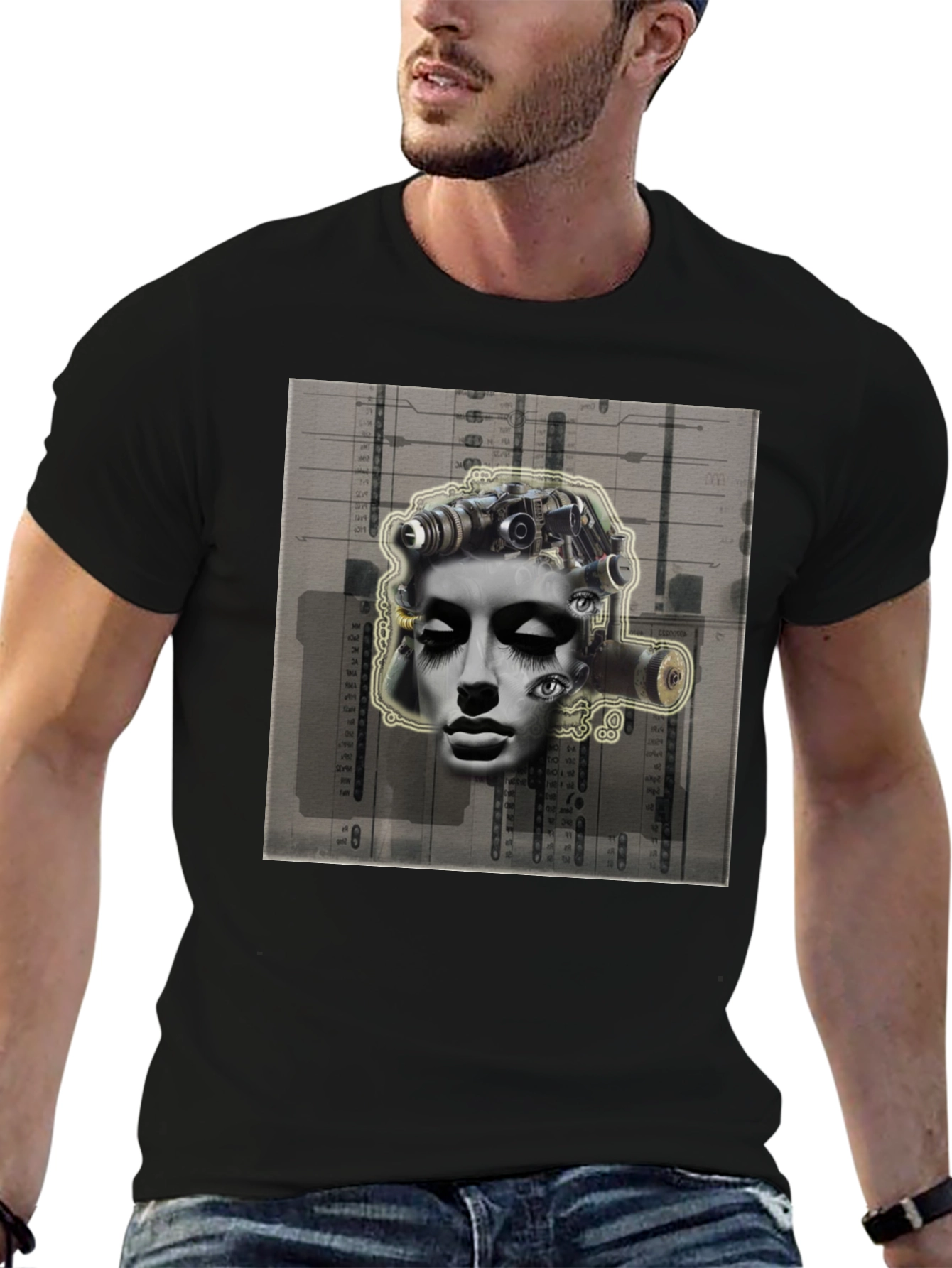Surreal Face Graphic Tee - Unique Art Print