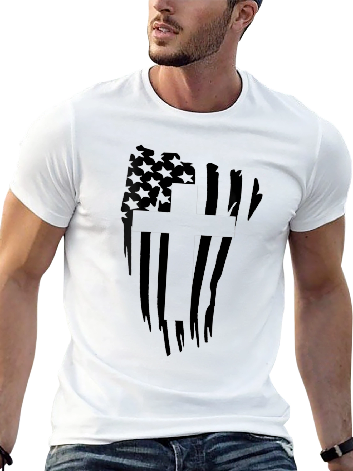 Distressed American Flag Cross Graphic Tee