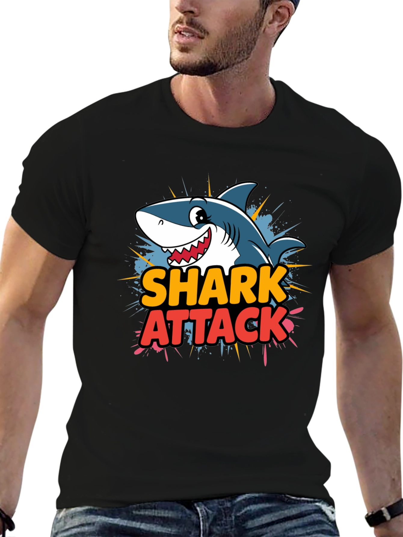 Shark Attack Cartoon Graphic T-Shirt
