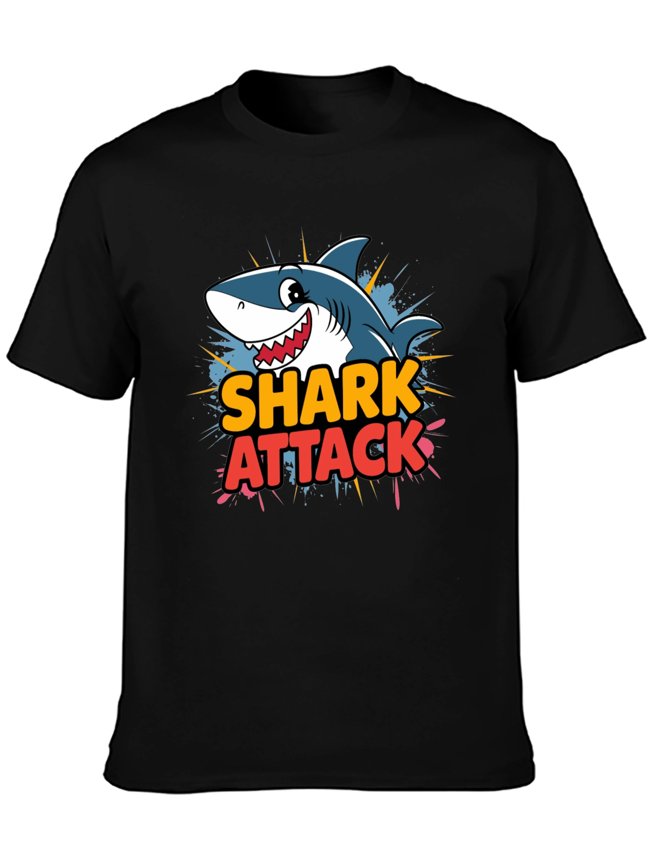 Shark Attack Cartoon Graphic T-Shirt