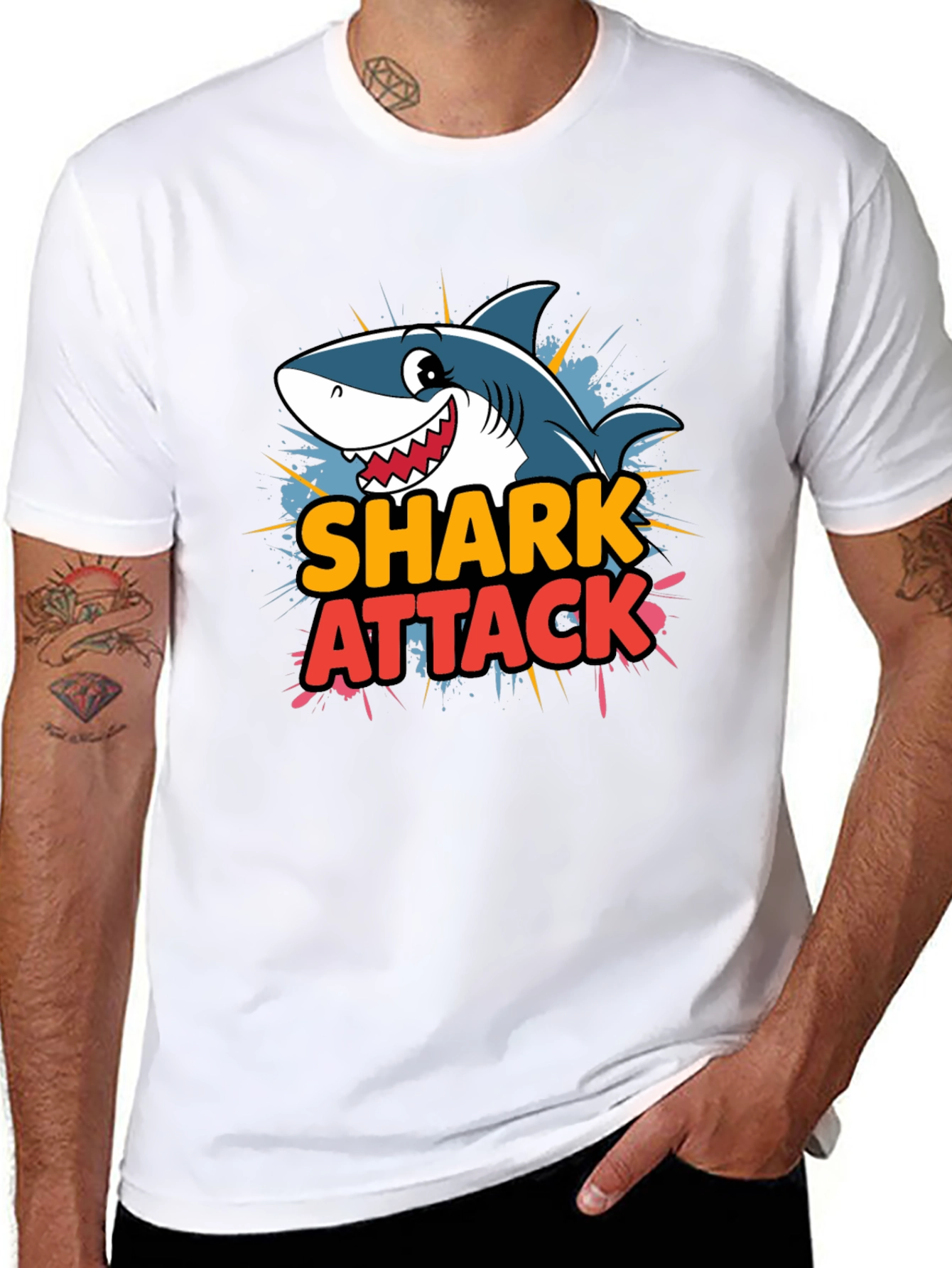 Shark Attack Cartoon Graphic T-Shirt