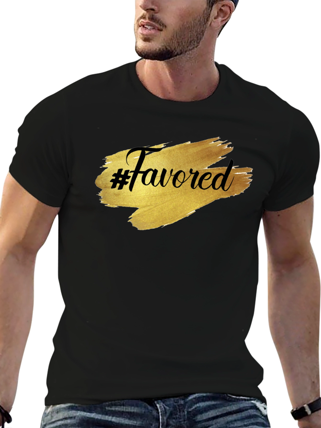 #Favored Graphic T-Shirt - Stylish Black Tee