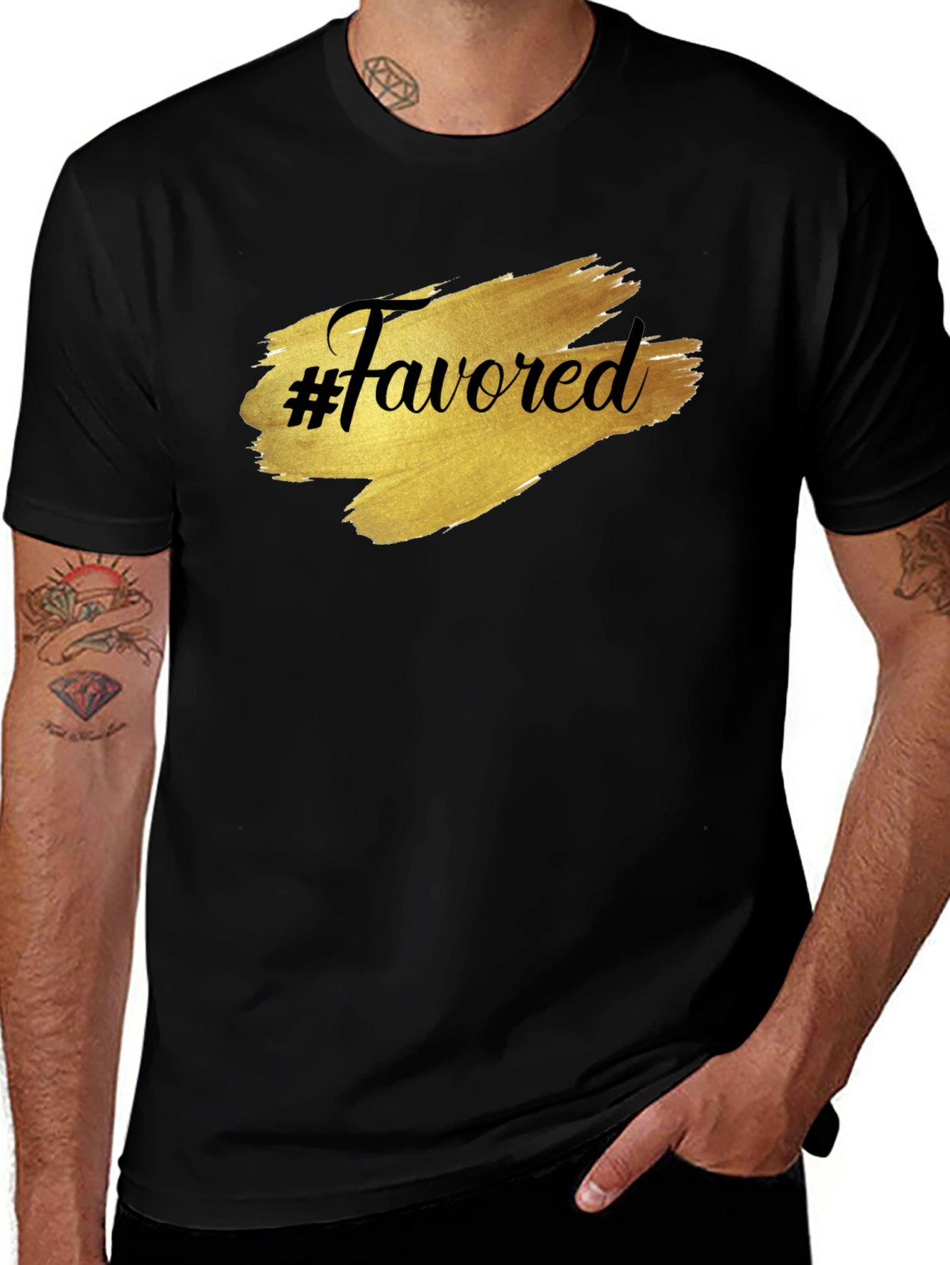 #Favored Graphic T-Shirt - Stylish Black Tee