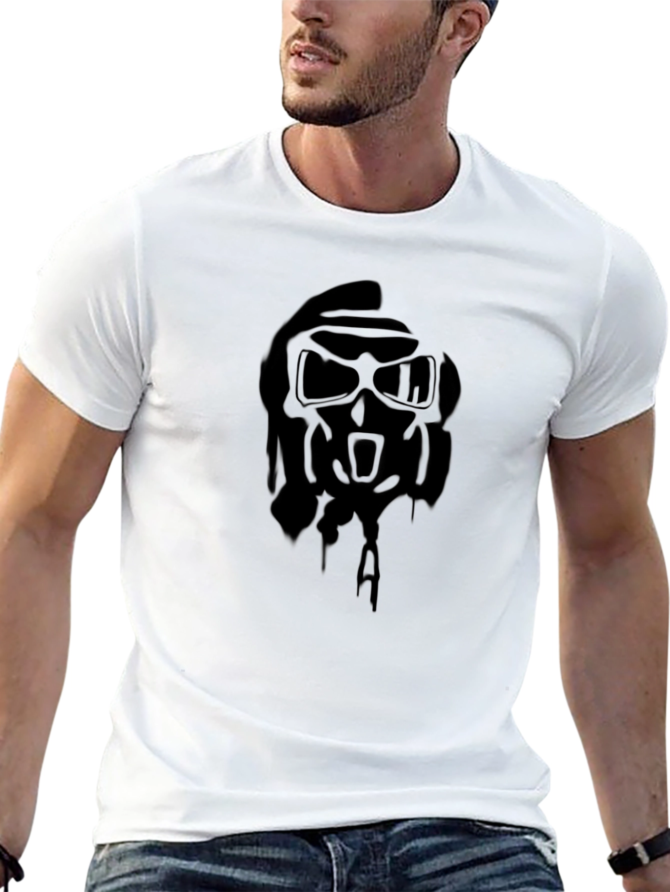 Edgy Black Graphic Tee - Skull Gas Mask Design