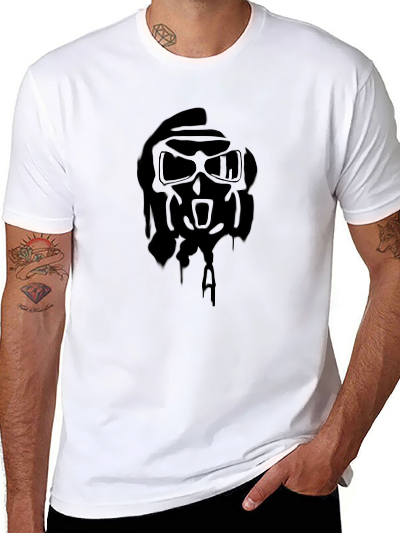 Edgy Black Graphic Tee - Skull Gas Mask Design