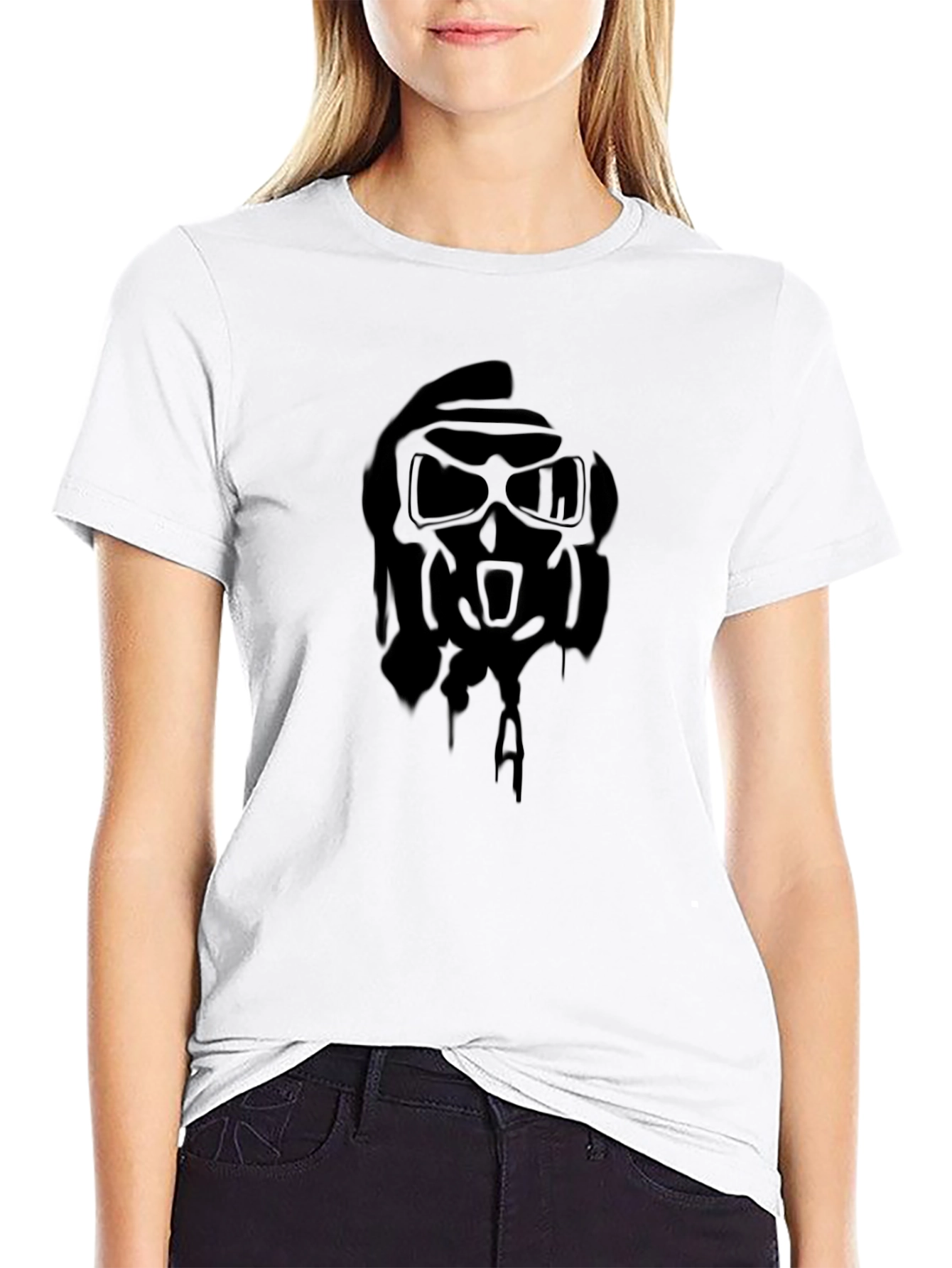 Edgy Black Graphic Tee - Skull Gas Mask Design