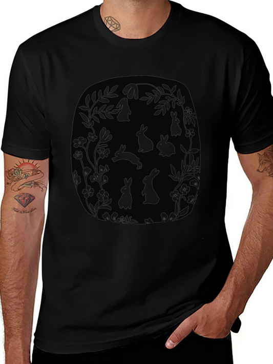 Bunny Floral Graphic Tee - Mens Black T-Shirt