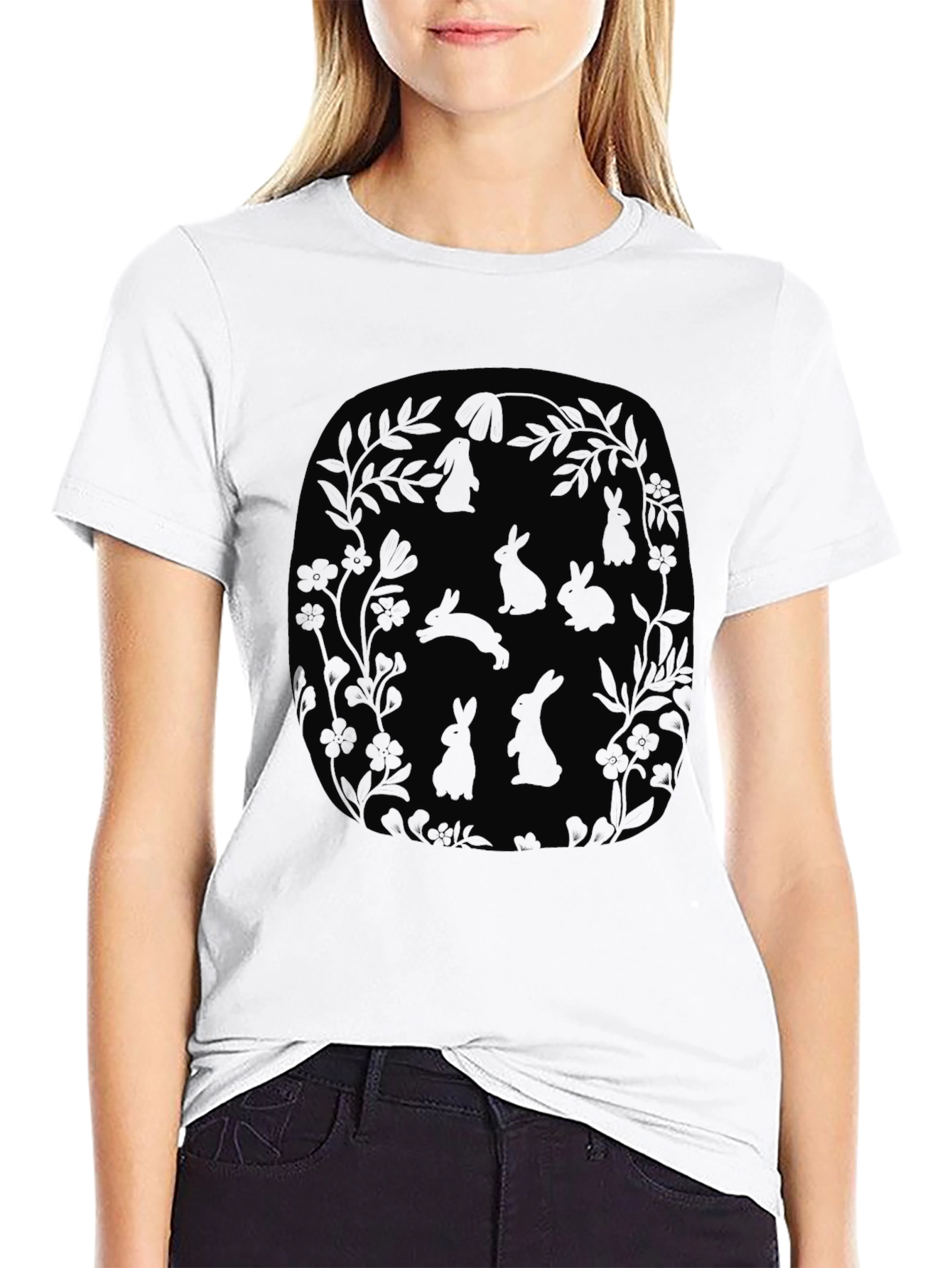 Bunny Floral Graphic Tee - Mens Black T-Shirt