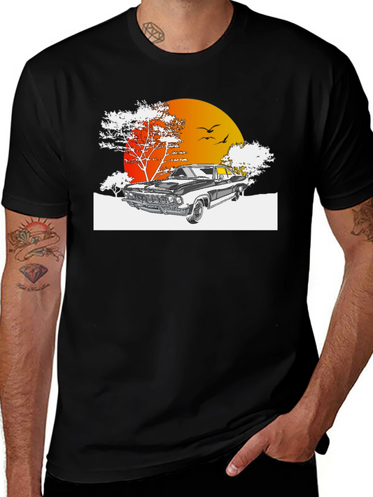 Vintage Car Graphic Tee - Retro Sunset Design