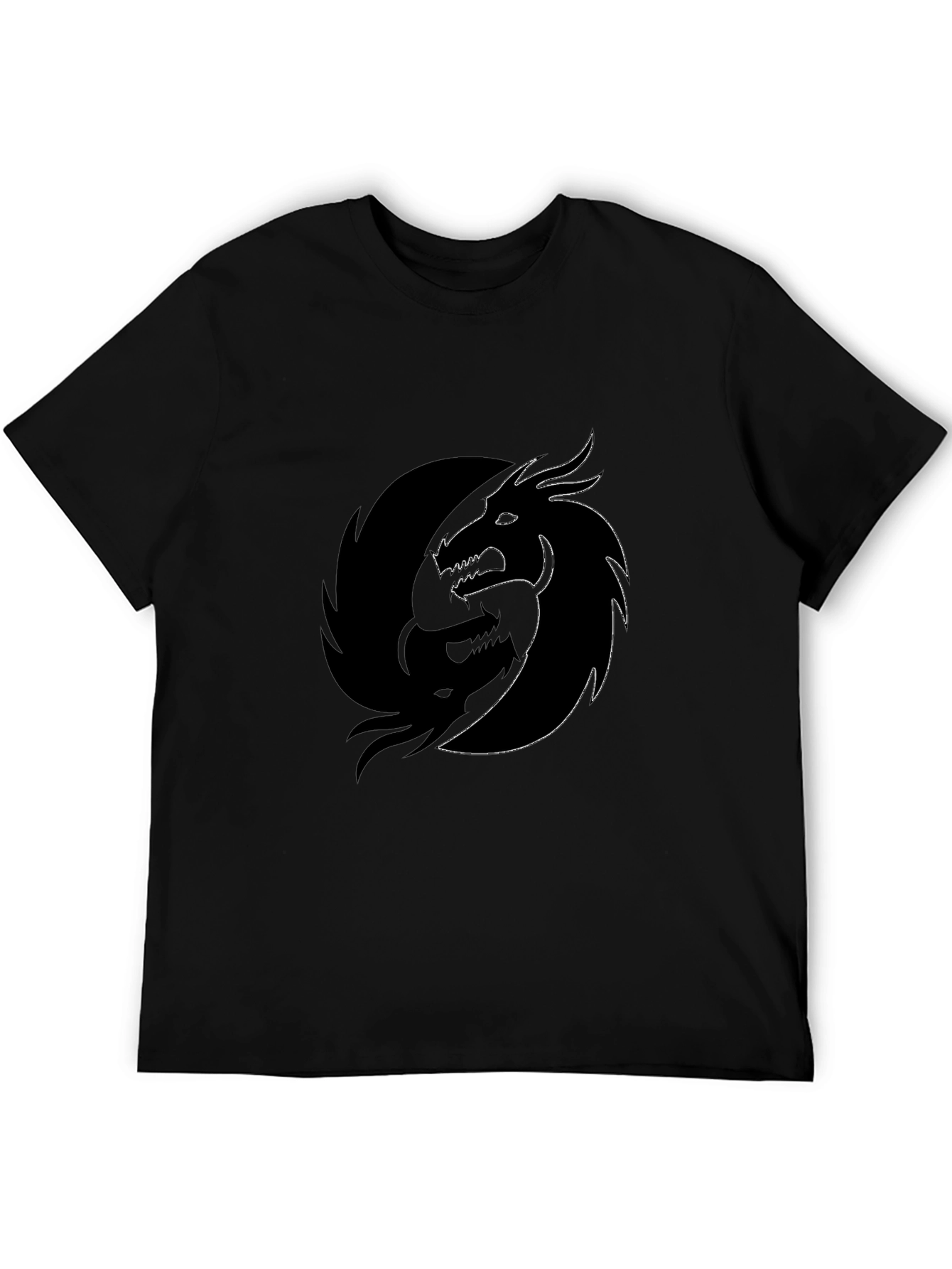 Yin Yang Dragon Graphic Tee - Black Crew Neck