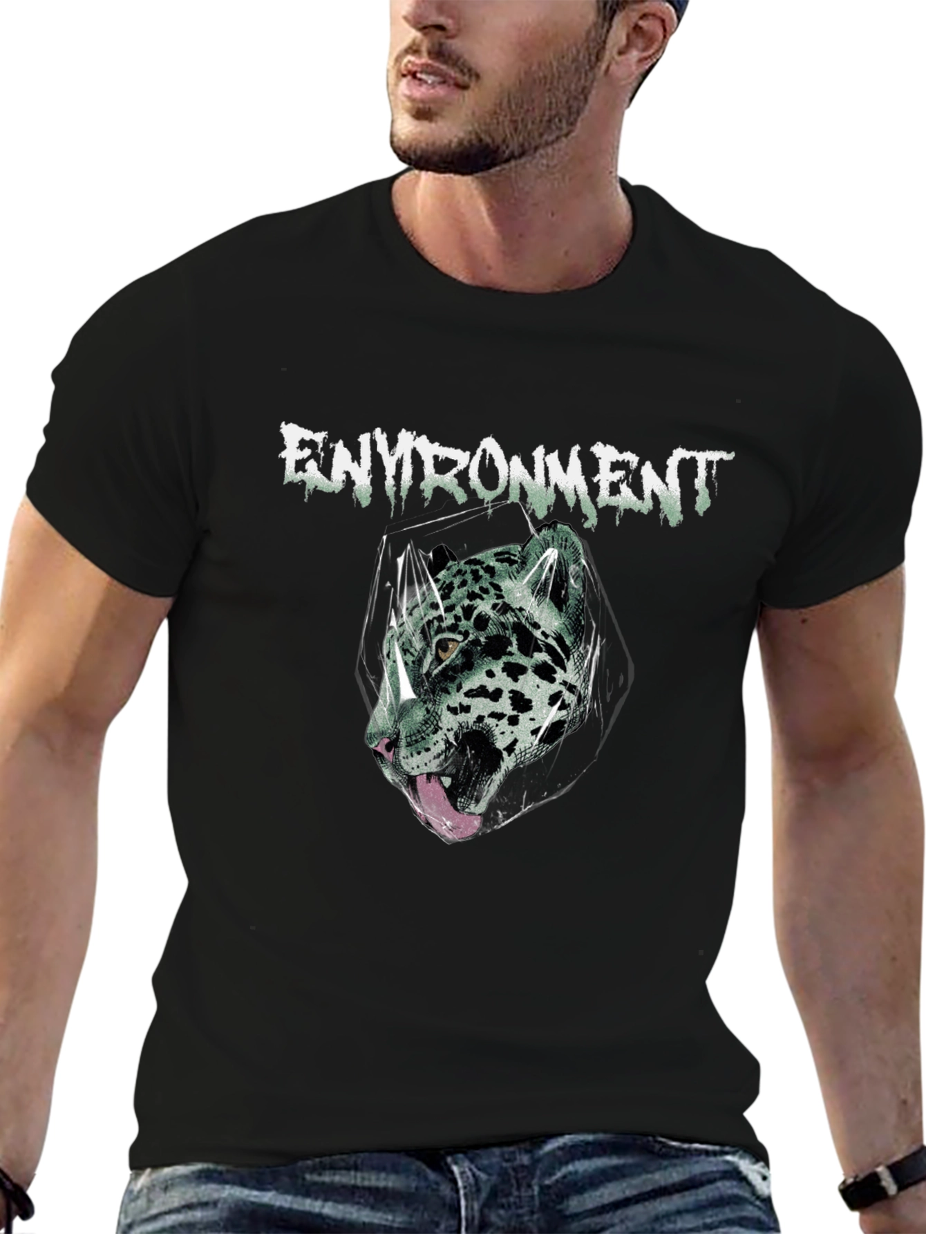 Environment Jaguar Graphic Print Black T-Shirt