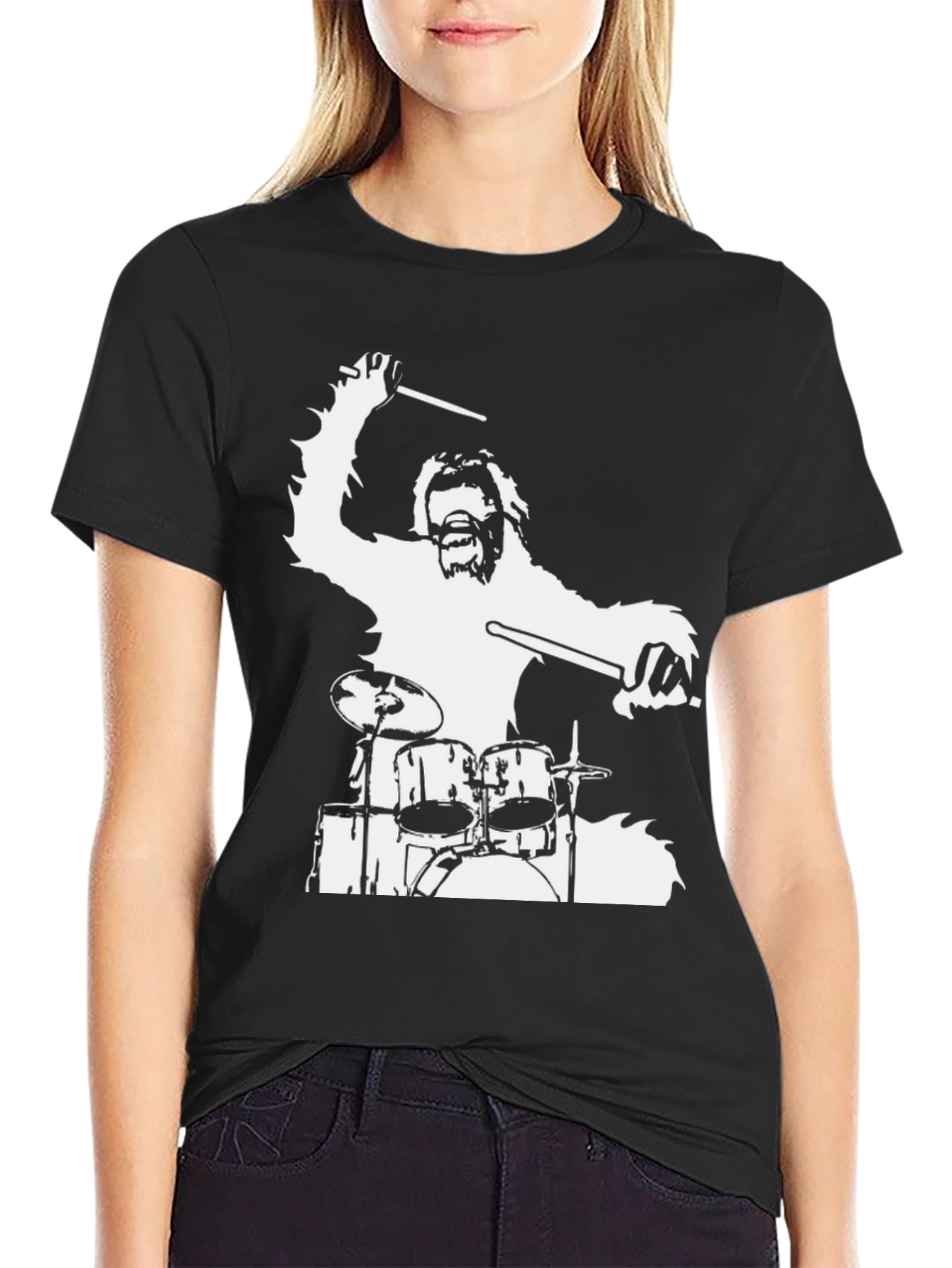 Drummer Bigfoot Graphic Tee - Black Cotton T-Shirt