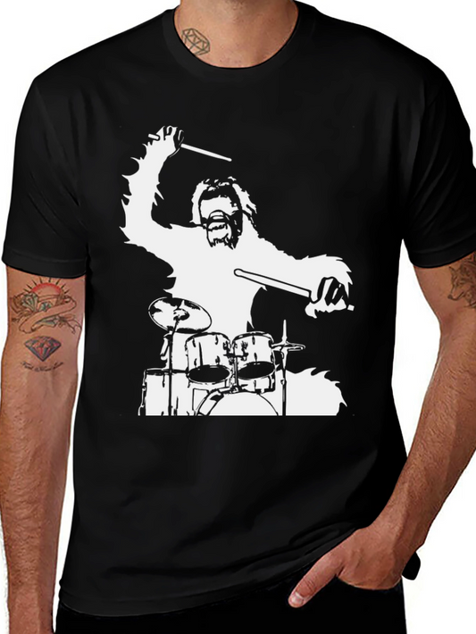 Drummer Bigfoot Graphic Tee - Black Cotton T-Shirt
