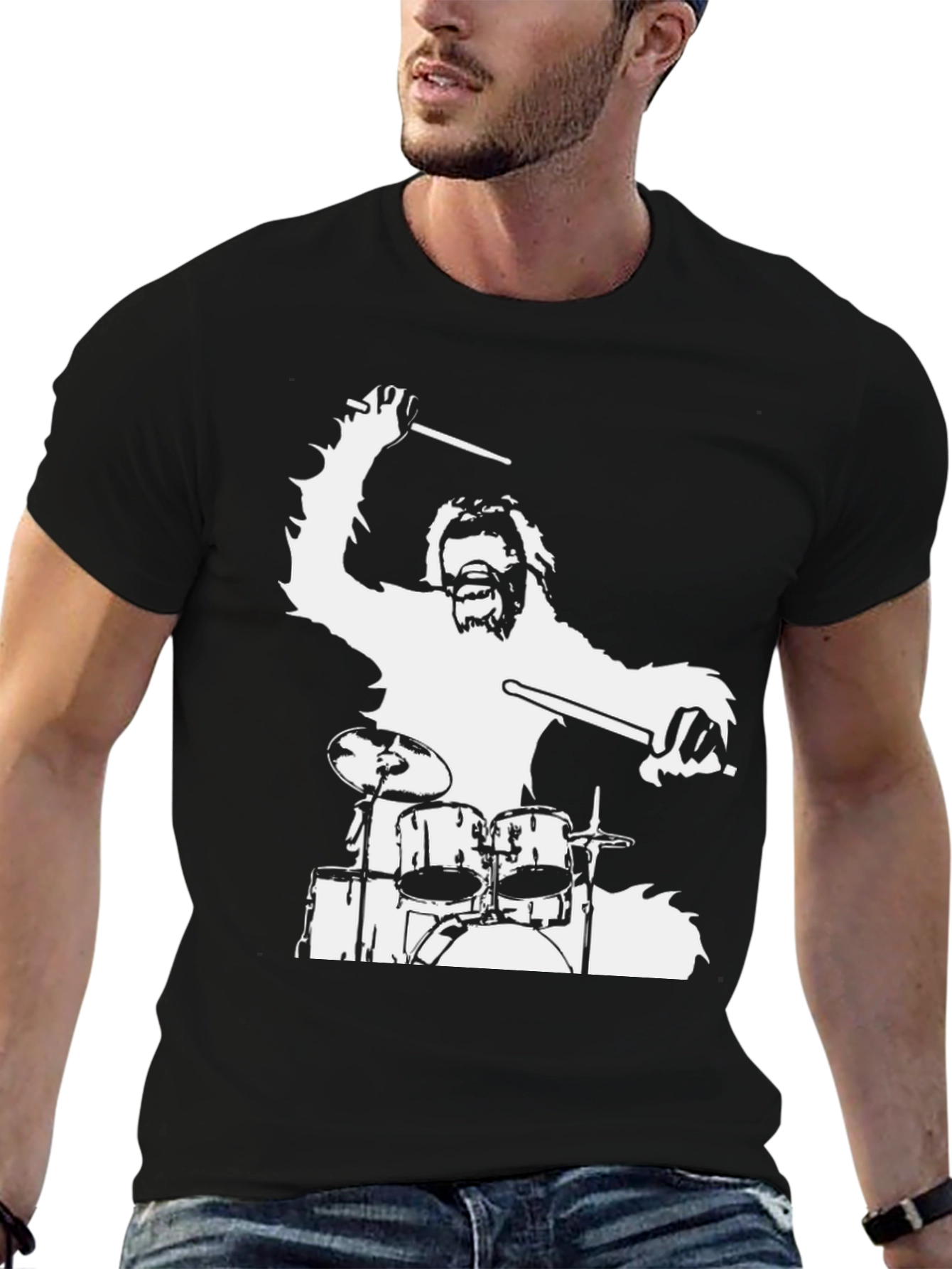 Drummer Bigfoot Graphic Tee - Black Cotton T-Shirt
