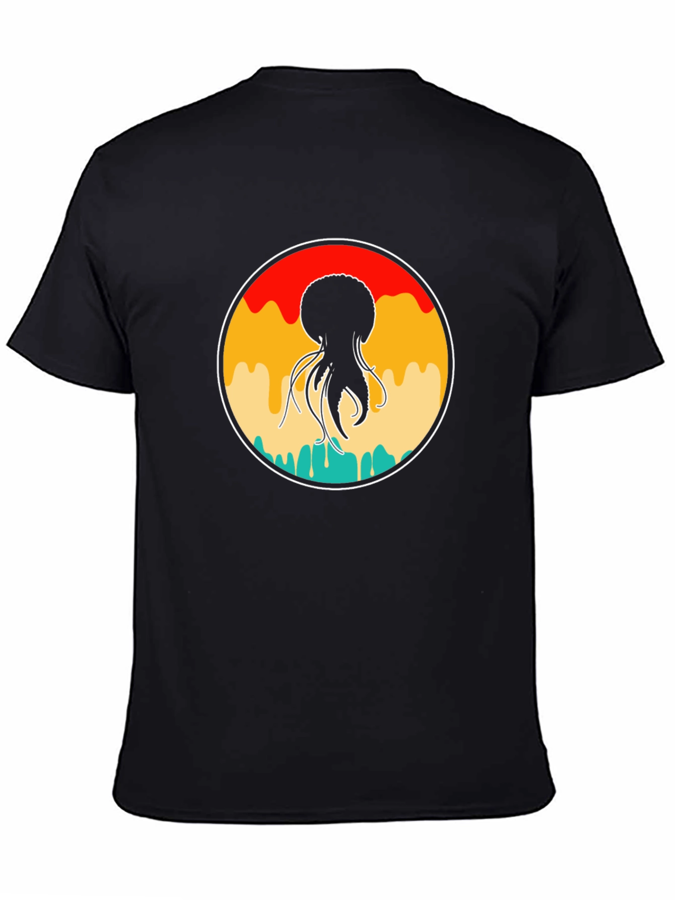 Retro Jellyfish Graphic Tee - Black Cotton Blend