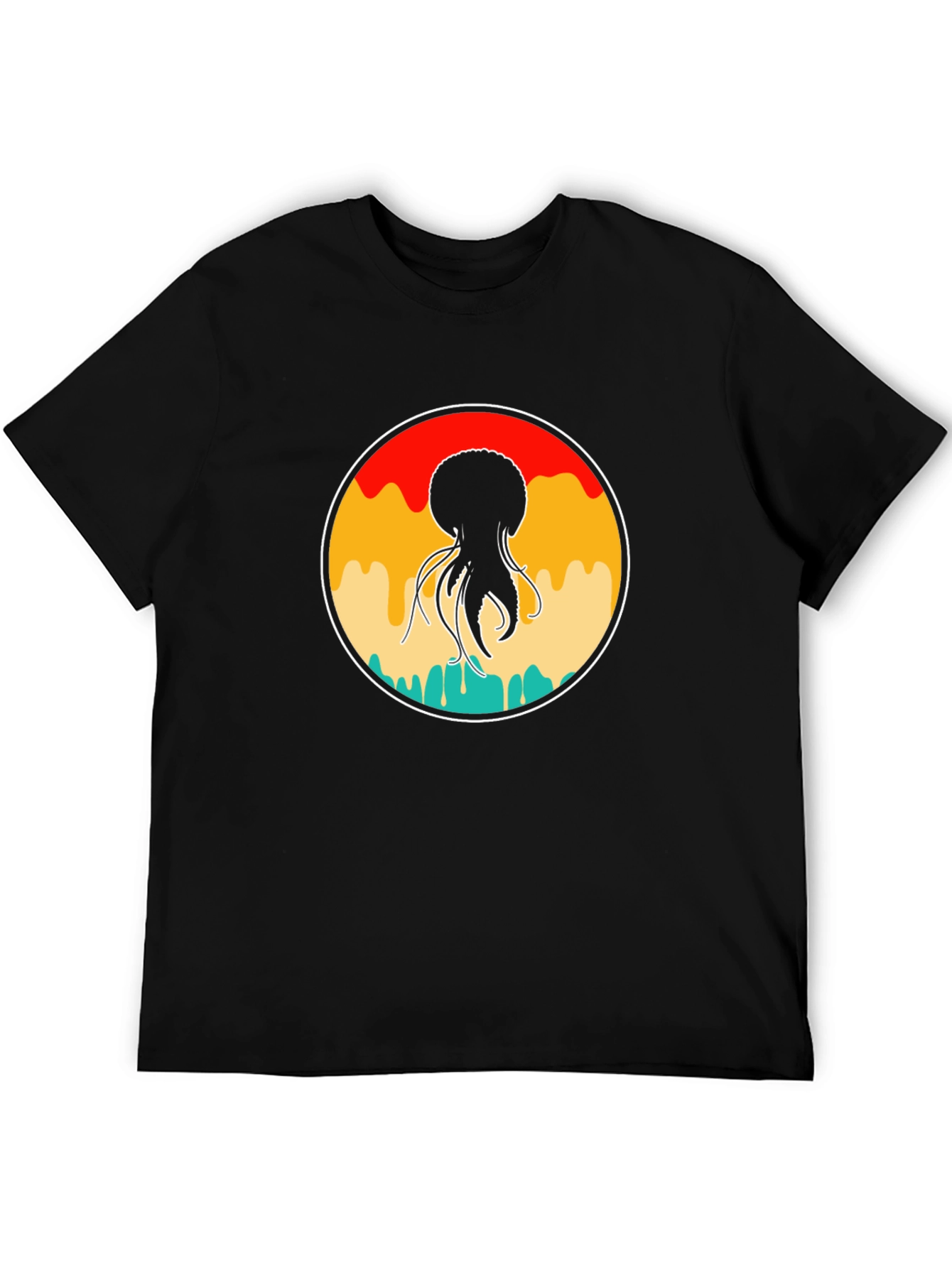 Retro Jellyfish Graphic Tee - Black Cotton Blend
