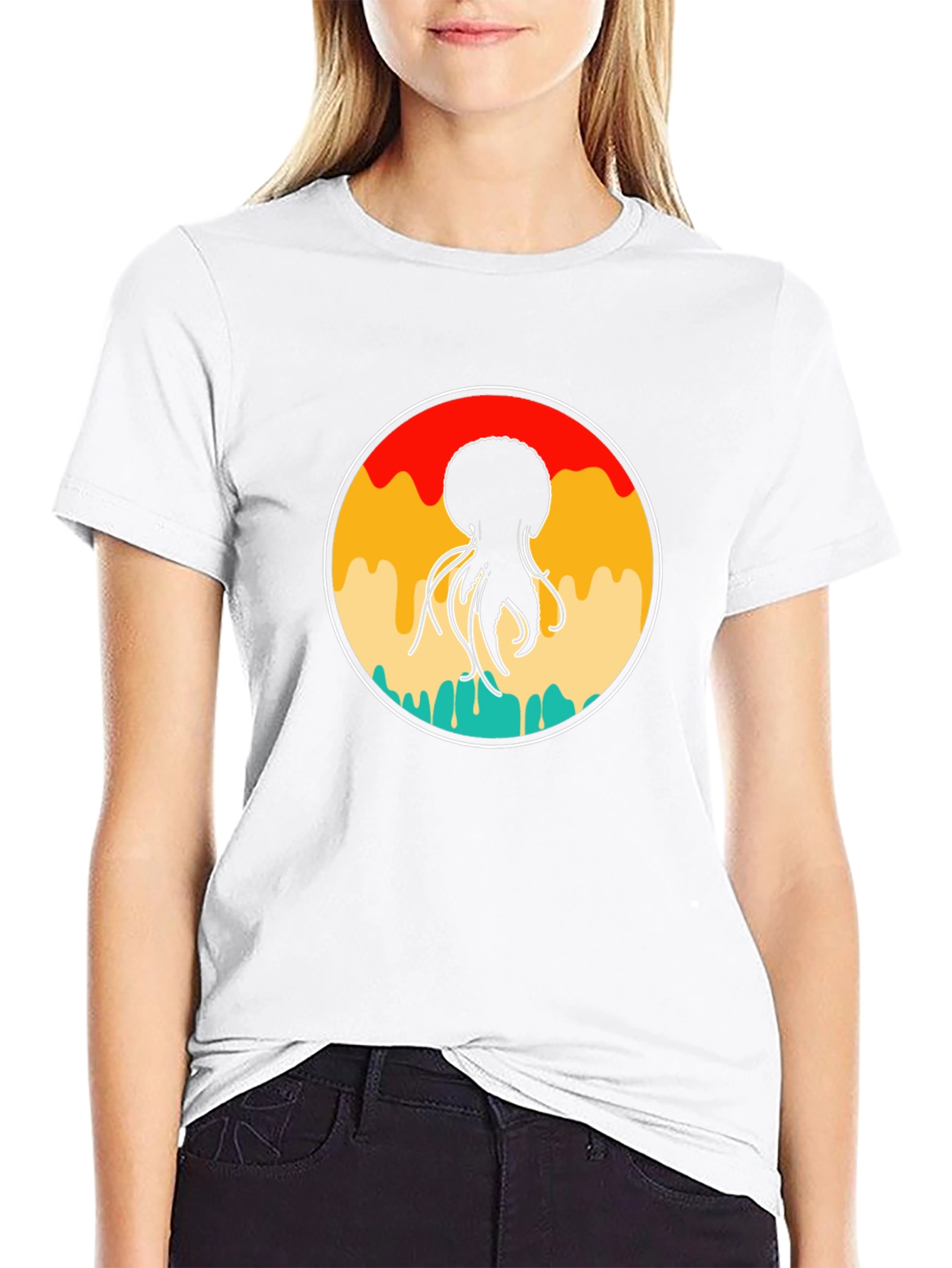 Retro Jellyfish Graphic Tee - Black Cotton Blend